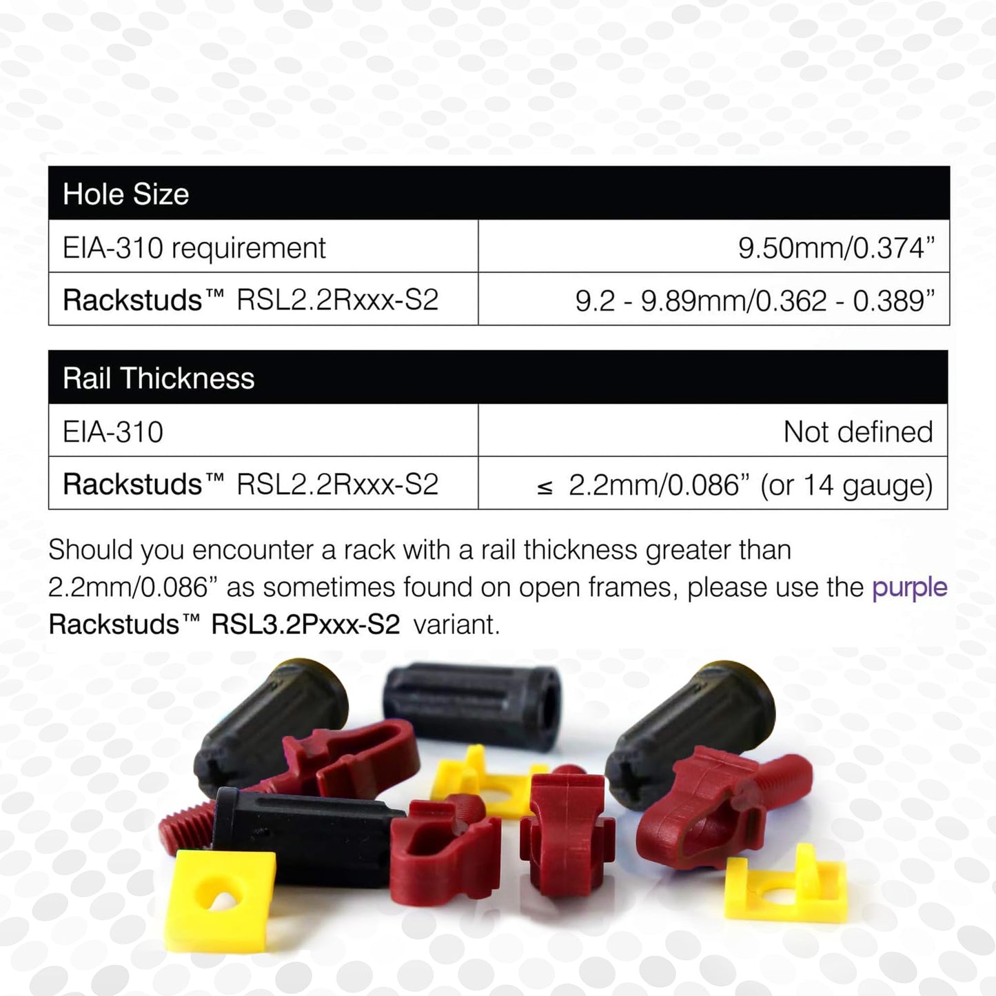 Rackstuds R100 II - Server Rack Screws for 19" Rails, Perfect Cage Nut Replacement, Rack Nuts - Red, 100-Pack, 2.22mm/0.086"