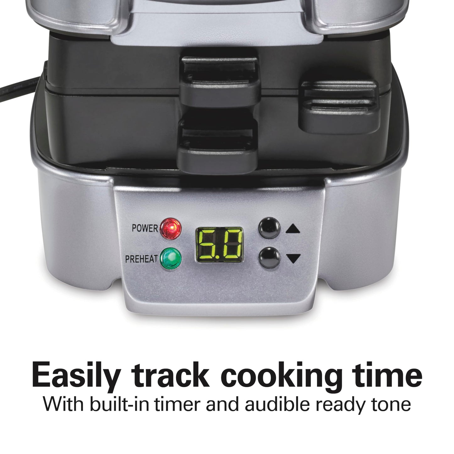 Hamilton Beach Sandwich Stacker Customizable Hot Sandwich Maker, 24 Sq. In. Non-Stick PFAS-Free Cooking Surfaces, Built-In Timer, Compact, Dishwasher-Safe, Silver (25471)