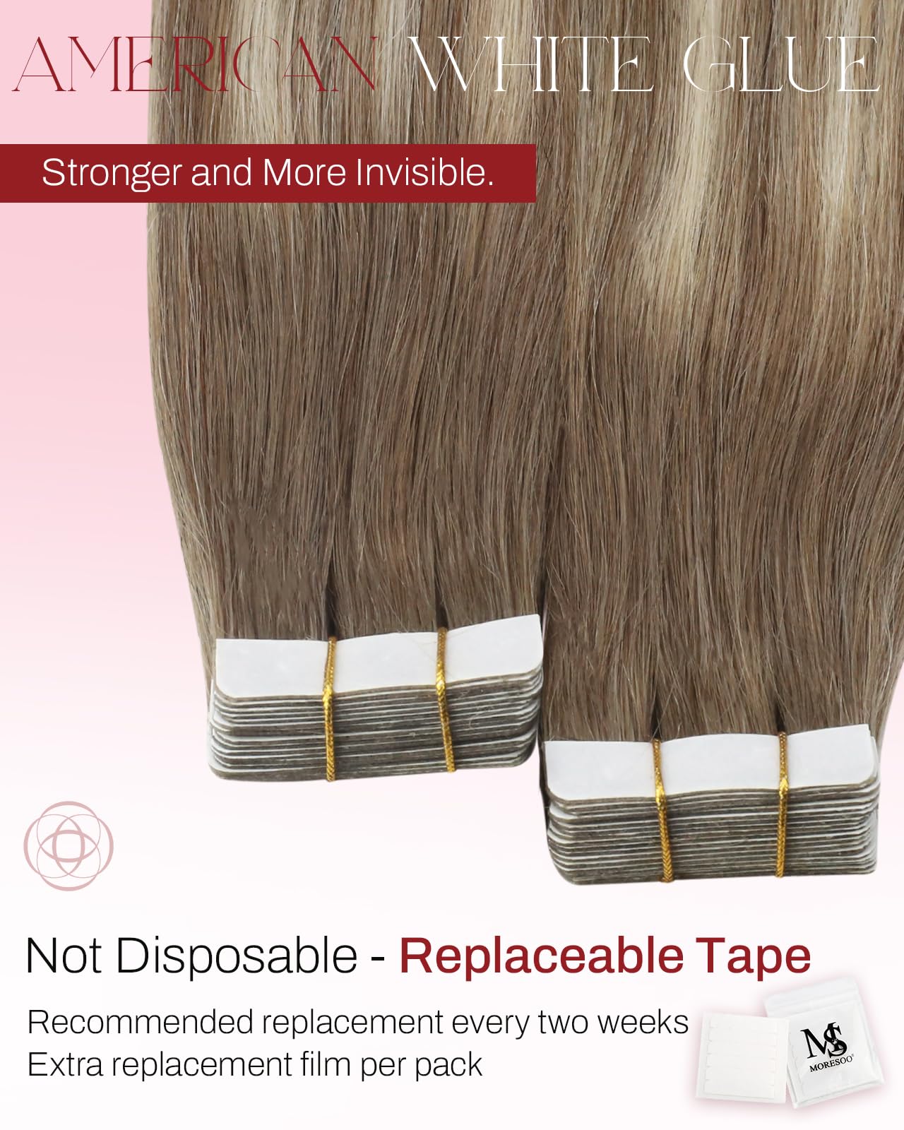 Moresoo Tape in Hair Extensions Human Hair Brown Real Hair Tape Hair Extensions Ombre Light Brown and Platinum Blonde Human Hair Extensions Tape in Fashion Seamless 18 Inch 20Pcs/50g #8/22/8