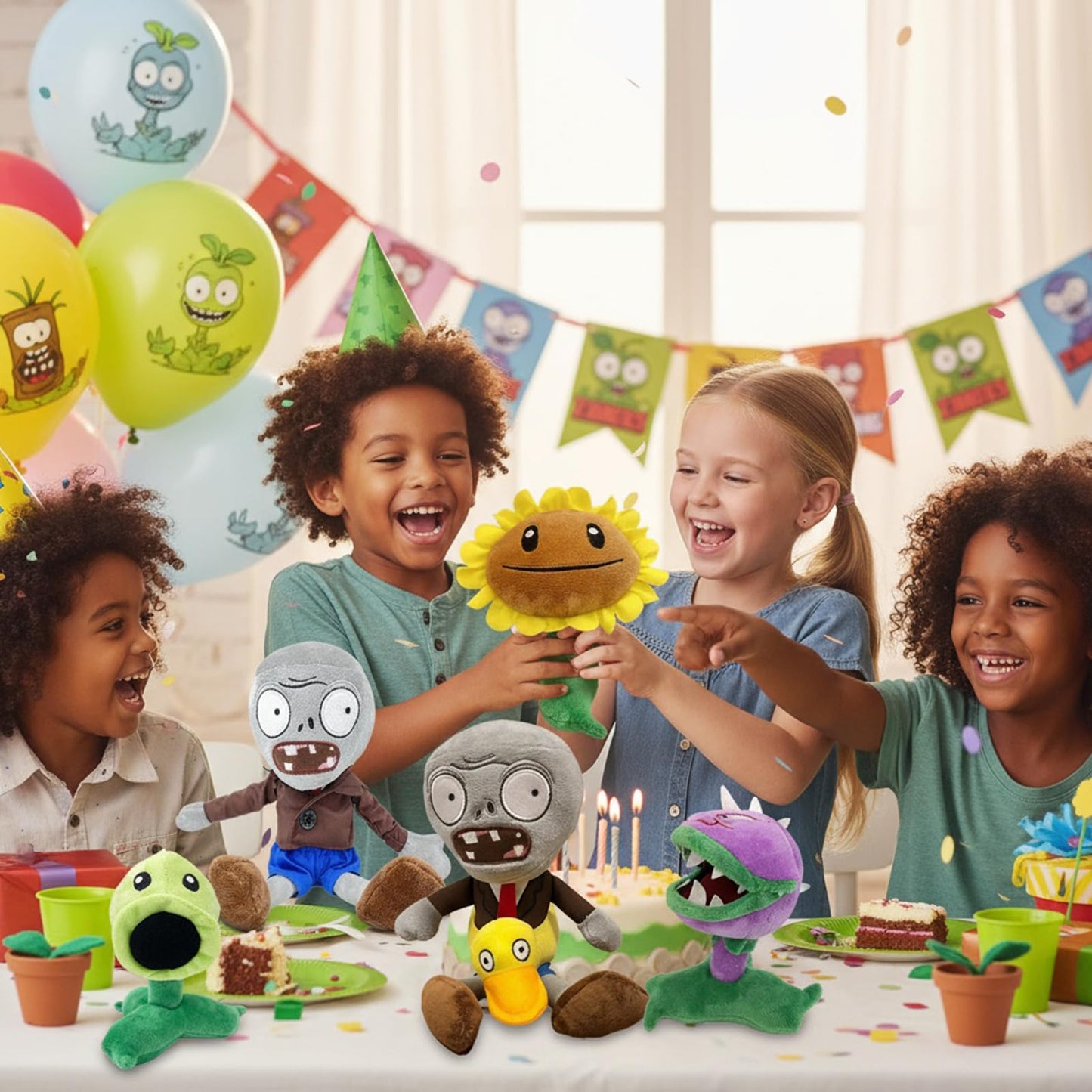 6Pcs Plants vs Zombies Plush Toys Zombie Sets,Ducky Newspaper Dolphin Zombie,Sunflower Chomper Peashooter Plant Soft Plants vs Zombies Toys PVZ Plush 1 2 for Birthday,Party,Halloween & Christmas