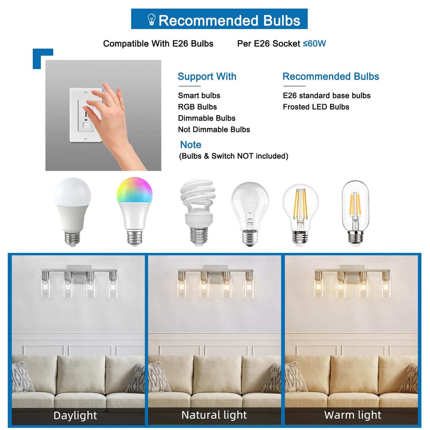 DIDUIO 4 Light Bathroom Vanity Light Brushed Nickel Vanity Lights for Bathroom Modern 4-Lights Wall Sconce with Clear Glass Shade for Bedroom Living Room