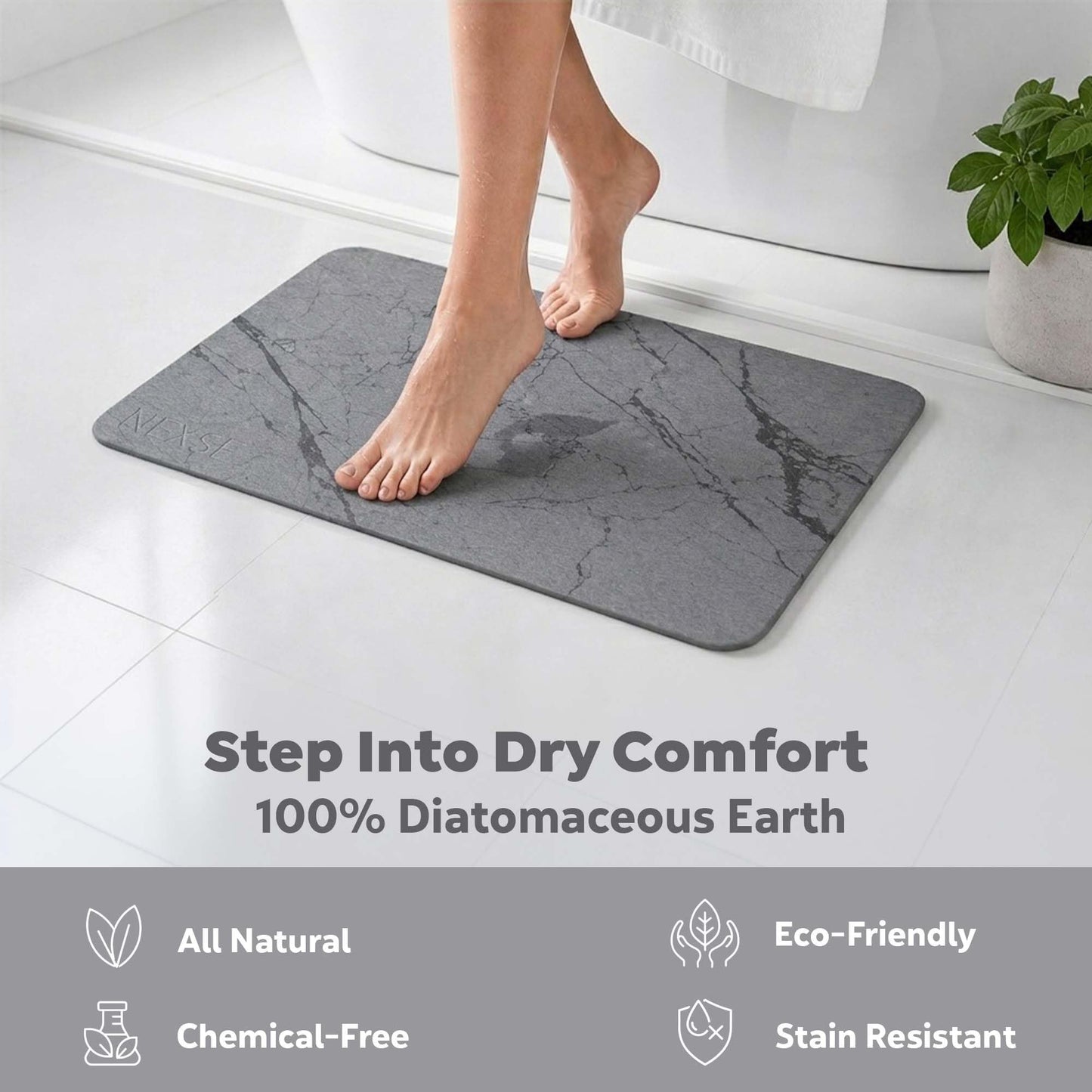 Extra Large Stone Bath Mat for Bathroom (32" x 20") | Non Slip Super Absorbent Quick Dry Diatomaceous Earth Bath Mat | XL Diatomite Stone Bath Shower Mat | Drying Mat for Kitchen Counter | Gray