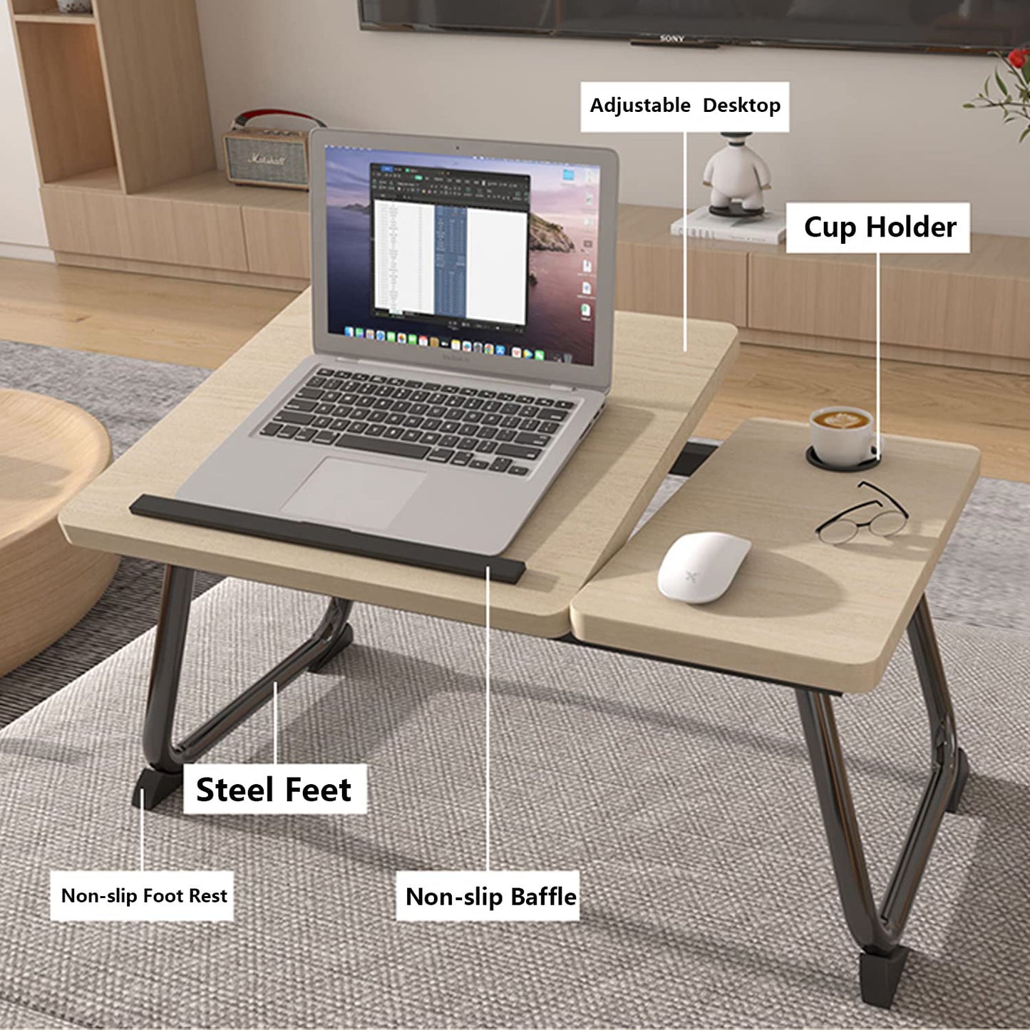 Laptop Desk for Bed,Asltoy Laptop Bed Tray Table,Foldable Lap Desk Stand Notebook Desk Adjustable Laptop Table for Bed Portable Notebook Bed Tray Lap Tablet with Cup Holder (Pink)