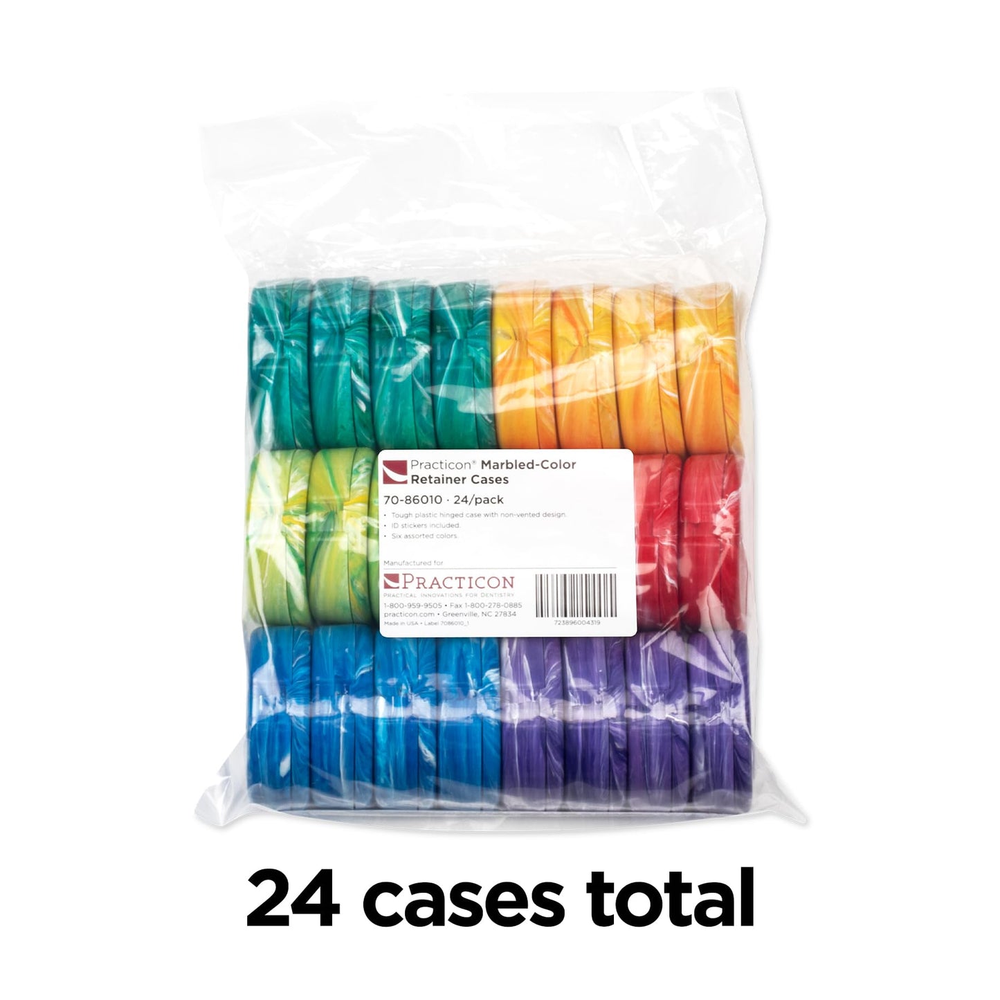 Marble Retainer Cases with Labels, Assorted Colors, 24 Pack