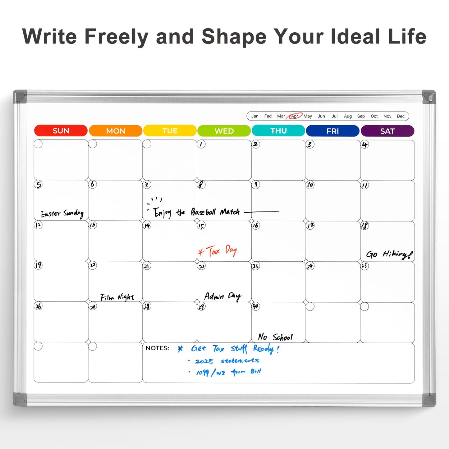 AMUSIGHT Dry Erase Board Calendar for Wall, 24" x 18" Magnetic Whiteboard Calendar, Colorful Monthly Calendar Whiteboard, Double-Sided Hanging Aluminum Frame White Board for Home, School, Office