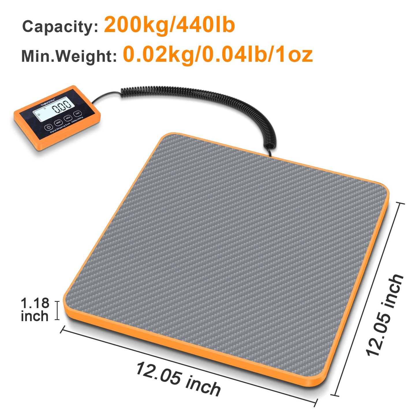 THINKSCALE Shipping Scale, 10g Precision Postal Scale - 440lb Capacity, Lightweight Postage Scale for Packages, Luggage, Mail, Ecommerce, Warehouse & Home, Battery & AC Adapter Included
