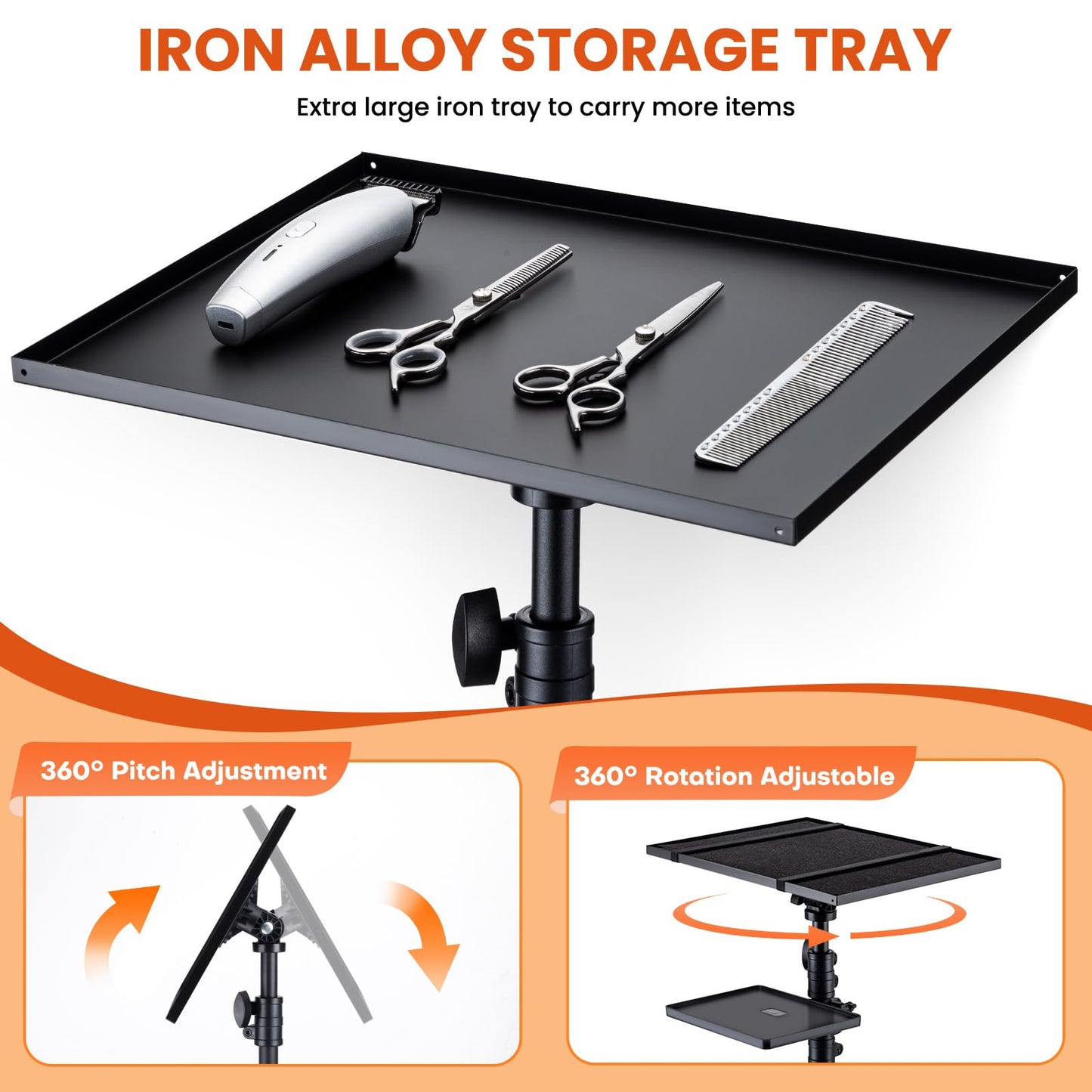 Noverlife Salon Tray Cart on Wheels with Storage Platform, Tattoo Rolling Tray Height Adjustable Salon Service Tray Tattoo Cart, Iron SPA Rolling Cart Portable Tattoo Table Stand for Salon Dental