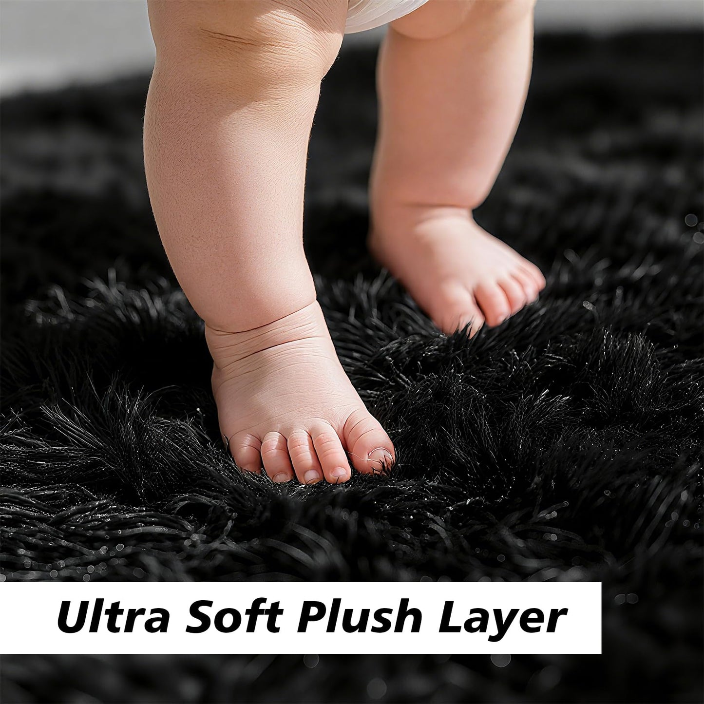 8x10 Fluffy Area Rugs for Living Room,Shag Area Rug for Bedroom,Black Soft Fuzzy Rug Non-Shedding Indoor Plush Carpet for Kids Bedroom Nursery Home Decor