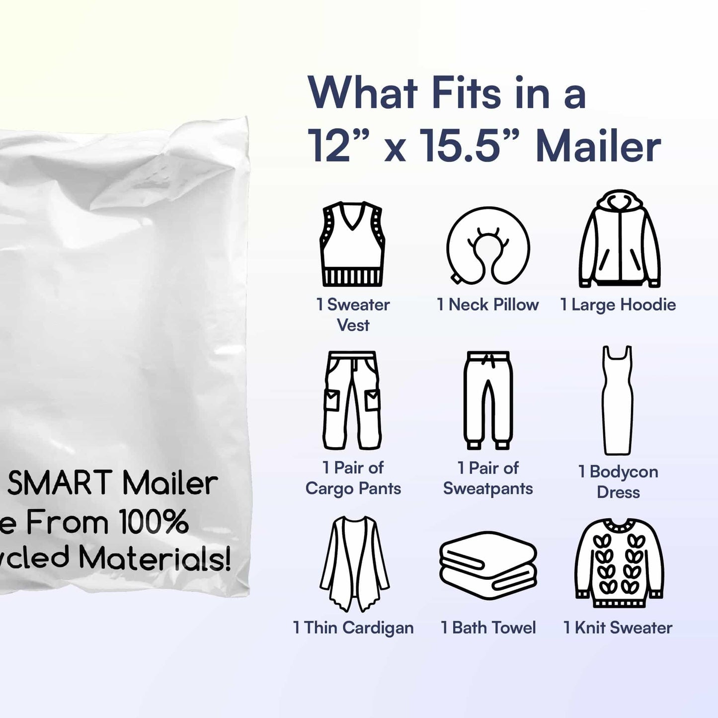 200 Count, 12x15.5 inch Eco Friendly Poly Mailers 100% Recycled Packaging Envelopes Supplies Mailing Bags 2.5 Mil Thick - SMART Mailer