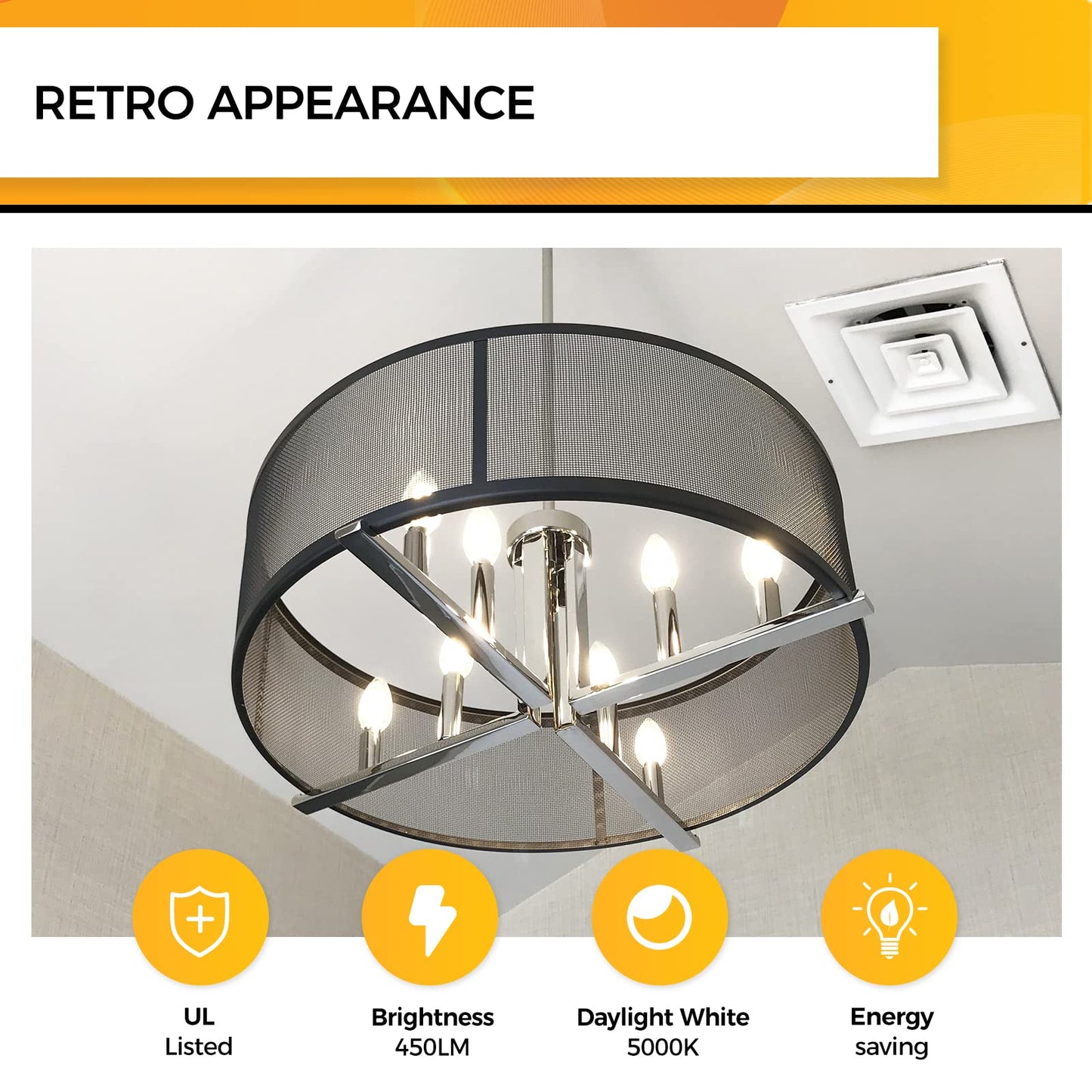 Hizashi E12 Candelabra LED Light Bulbs 40 Watt Chandelier Light Bulbs Dimmable 5000K Daylight, B10 LED Candelabra Bulbs, 90+CRI, 4W, 450LM, Candle Bulbs, UL Listed, 24 Pack