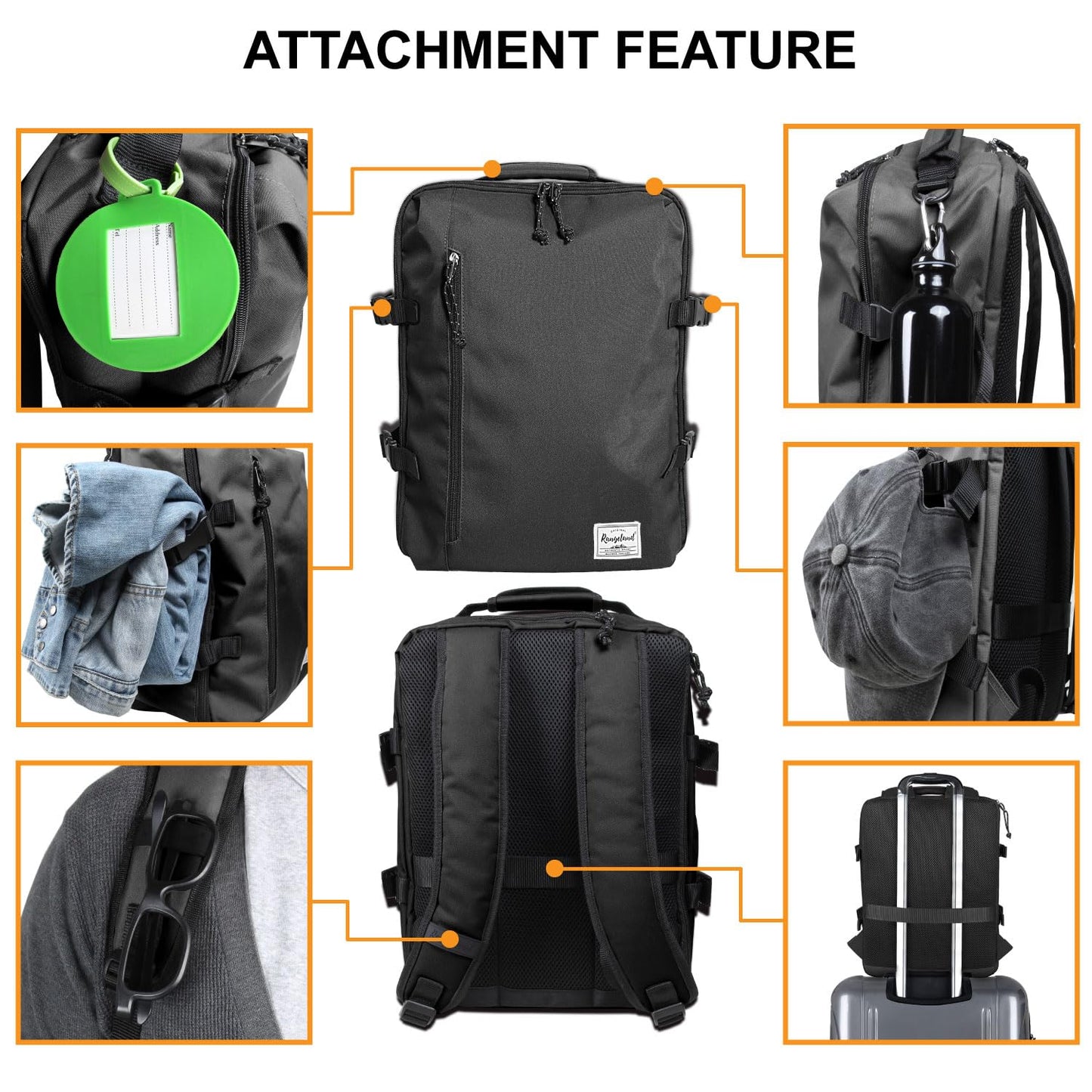Rangeland New Business Trip Backpack 21L Flight Approved Carry on Daypack 15-inch Laptop Notebook, Travel Commute Gym Sport, All Black