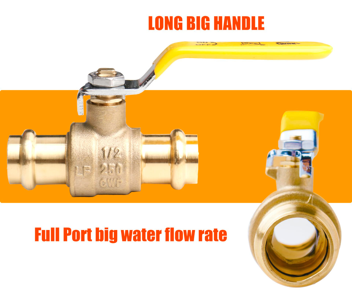 WHK 10 Pack 1/2" Press Propress Ball Valve Pro Press Ball Valve Fittings to Press into 1/2" Copper（Lead-Free,Pro Press Brass Ball Valve 1/2,10PCS)