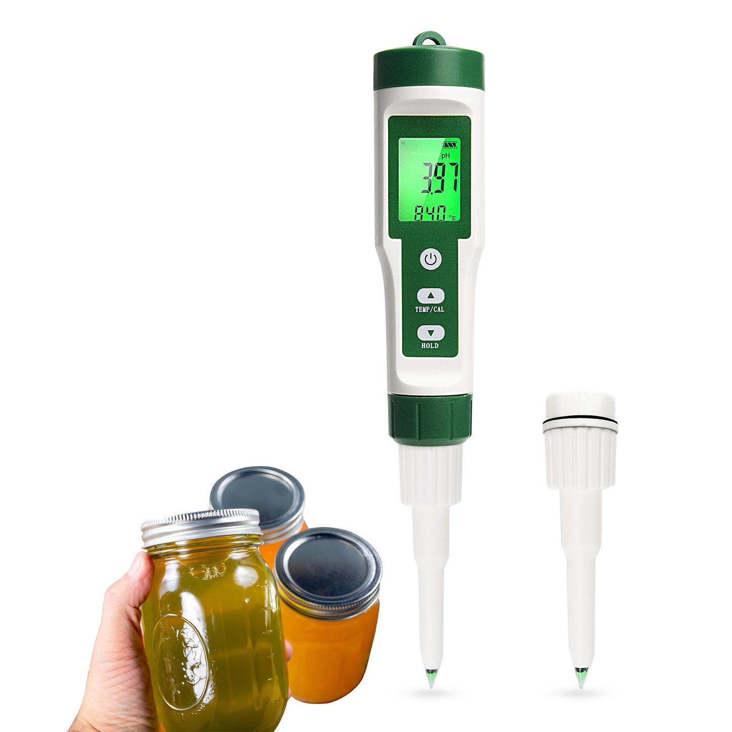 RAINLEOTI Digital pH Meter for Food, Food pH Tester with 2 pH Probe for Fermented Foods Dough