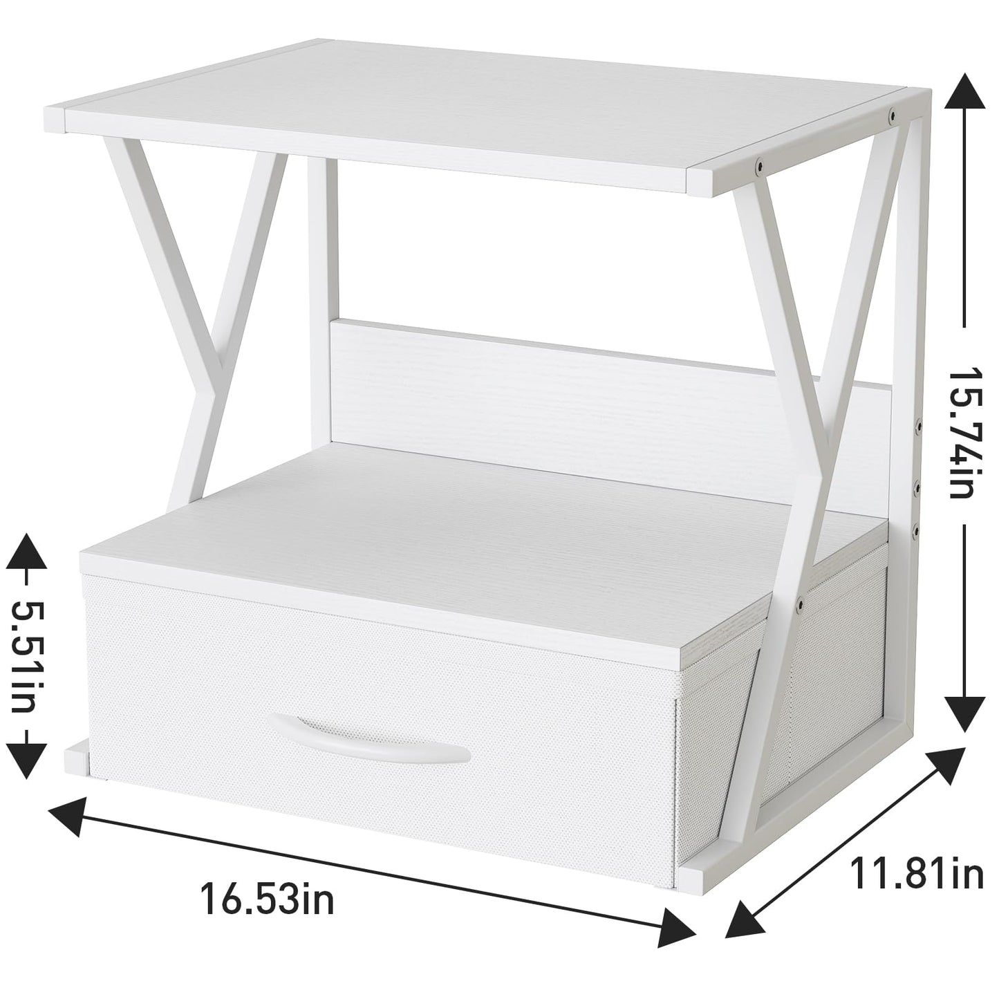 aboxoo Printer Stand for Desk with Storage Drawer, 2 Tier Desktop Or UnderDesk Shelf, Multi-Purpose Desk Organizer for Home Office, fit Fax Machine/3D Printer/Scanner, White