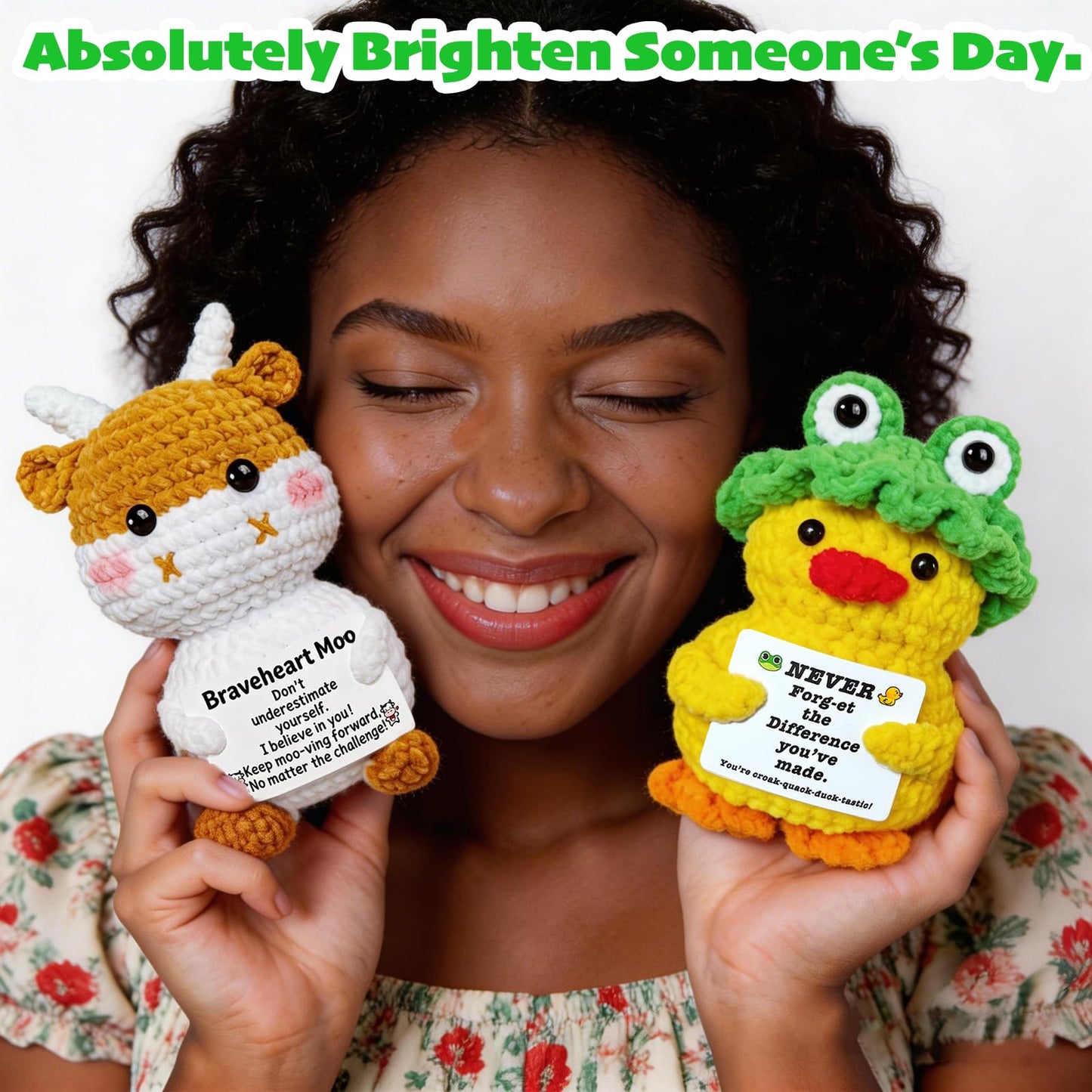 9Pcs Emotional Support Positive Crochet Animals Duck Turtle, Motivational You’re Awesome Gift for Women Men Coworkers Friends Employee Uplifting Mini Knitted Crochet Plushies Easter Basket Stuffers