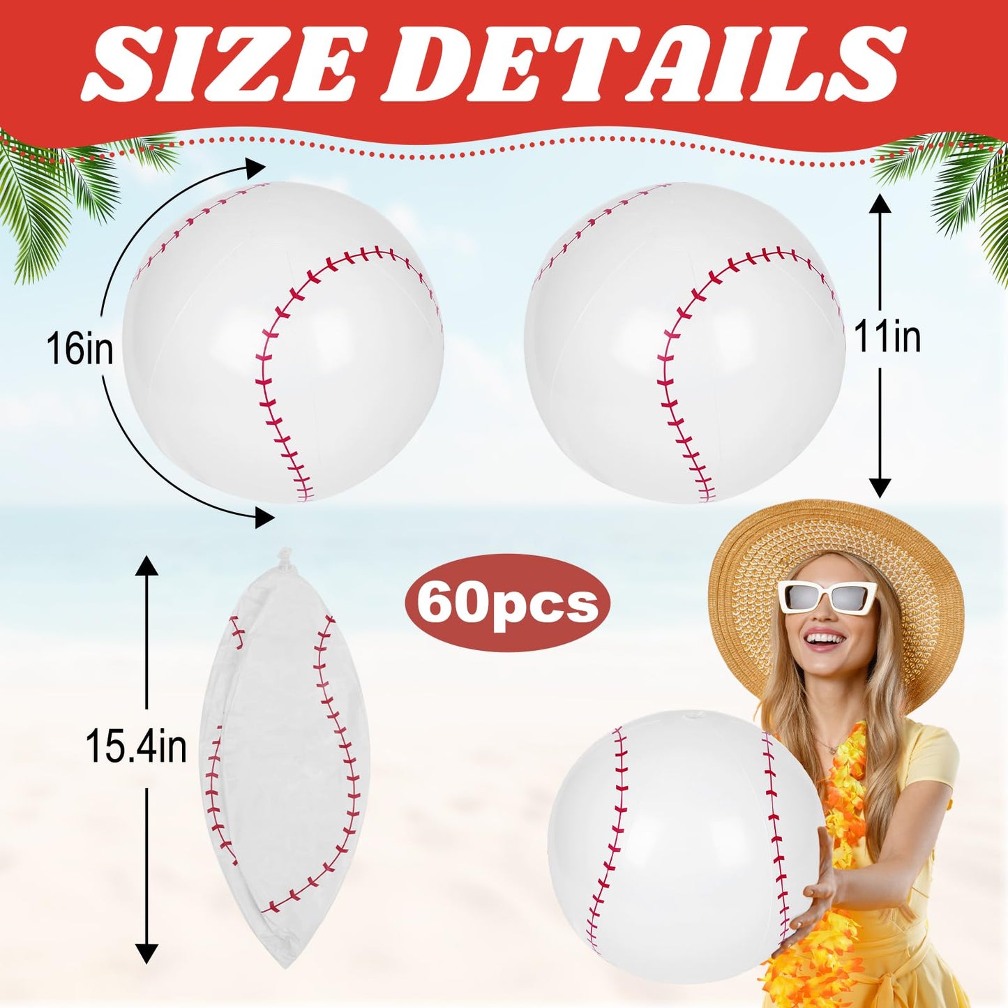 Mototo 60 PCS Beach Balls (Baseball)