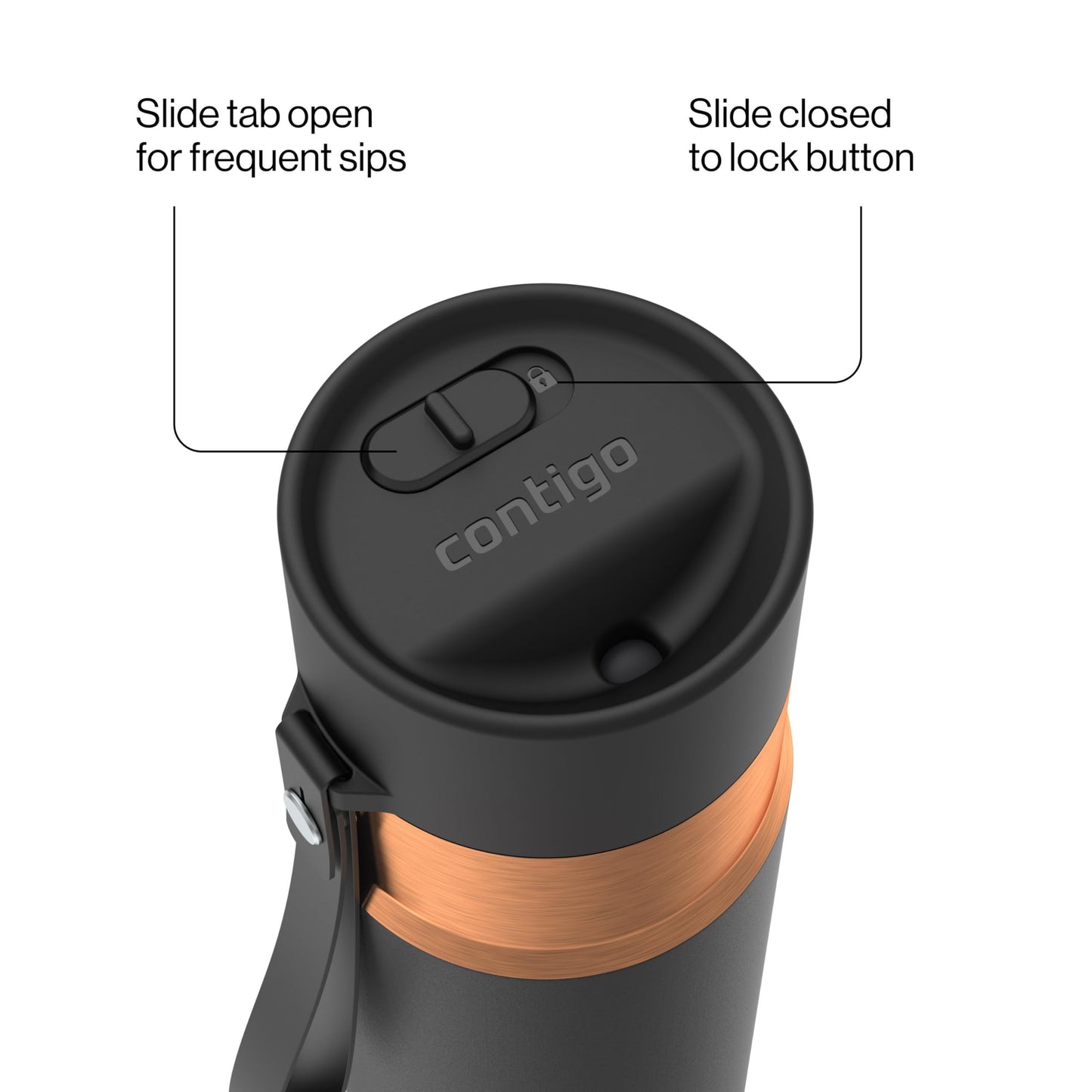 Contigo AutoSeal 24 oz Stainless Steel Vacuum-Insulated Water Bottle with Leakproof Push-Button Spout & Lock, Carry Strap, BPA-Free & Lead-Free, Dishwasher Safe