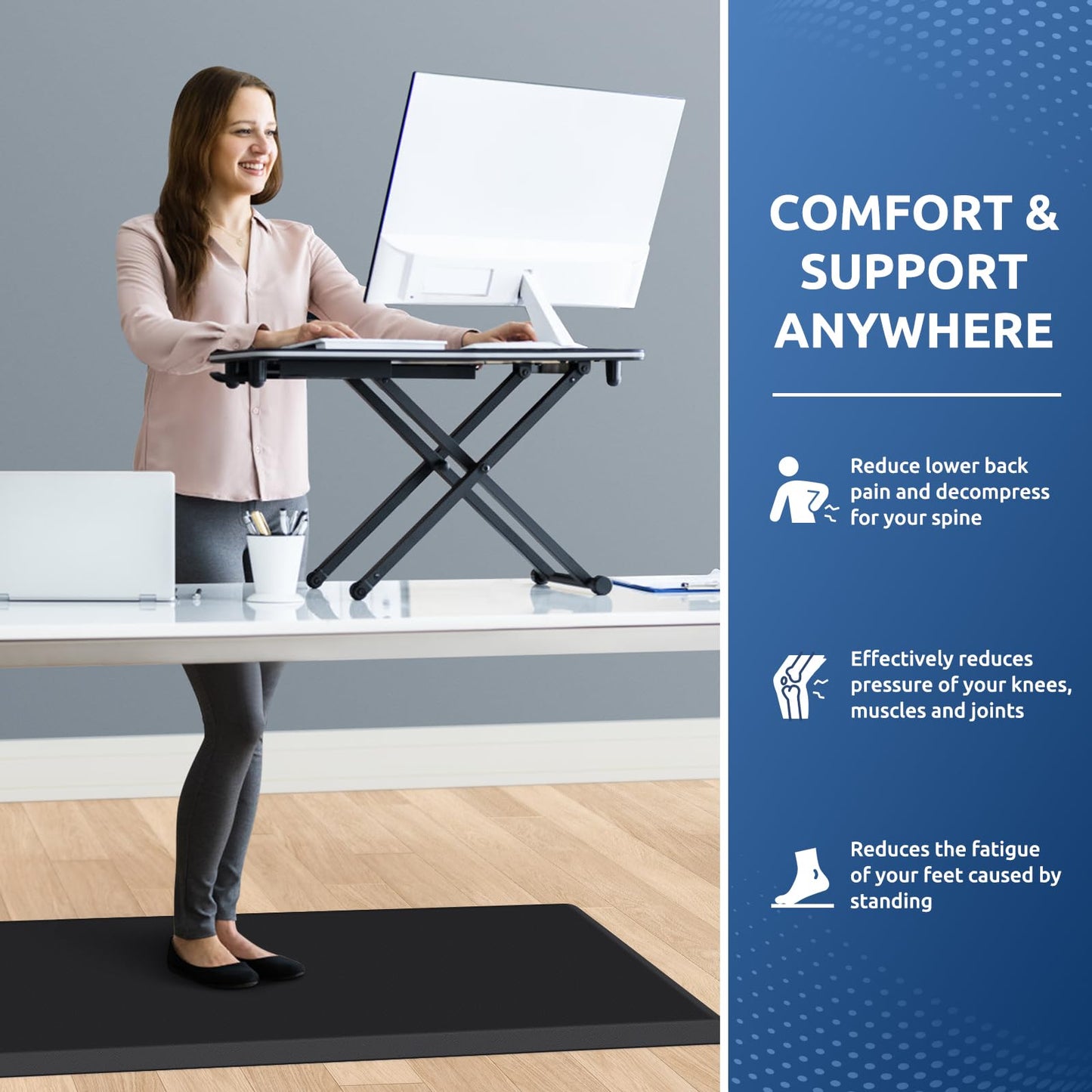 KitchenClouds Kitchen Mat Cushioned Anti Fatigue Rug 22"x54" Waterproof, Non Slip, Standing and Comfort Desk/Floor Mats for House Sink Office (Black,0.8inch)