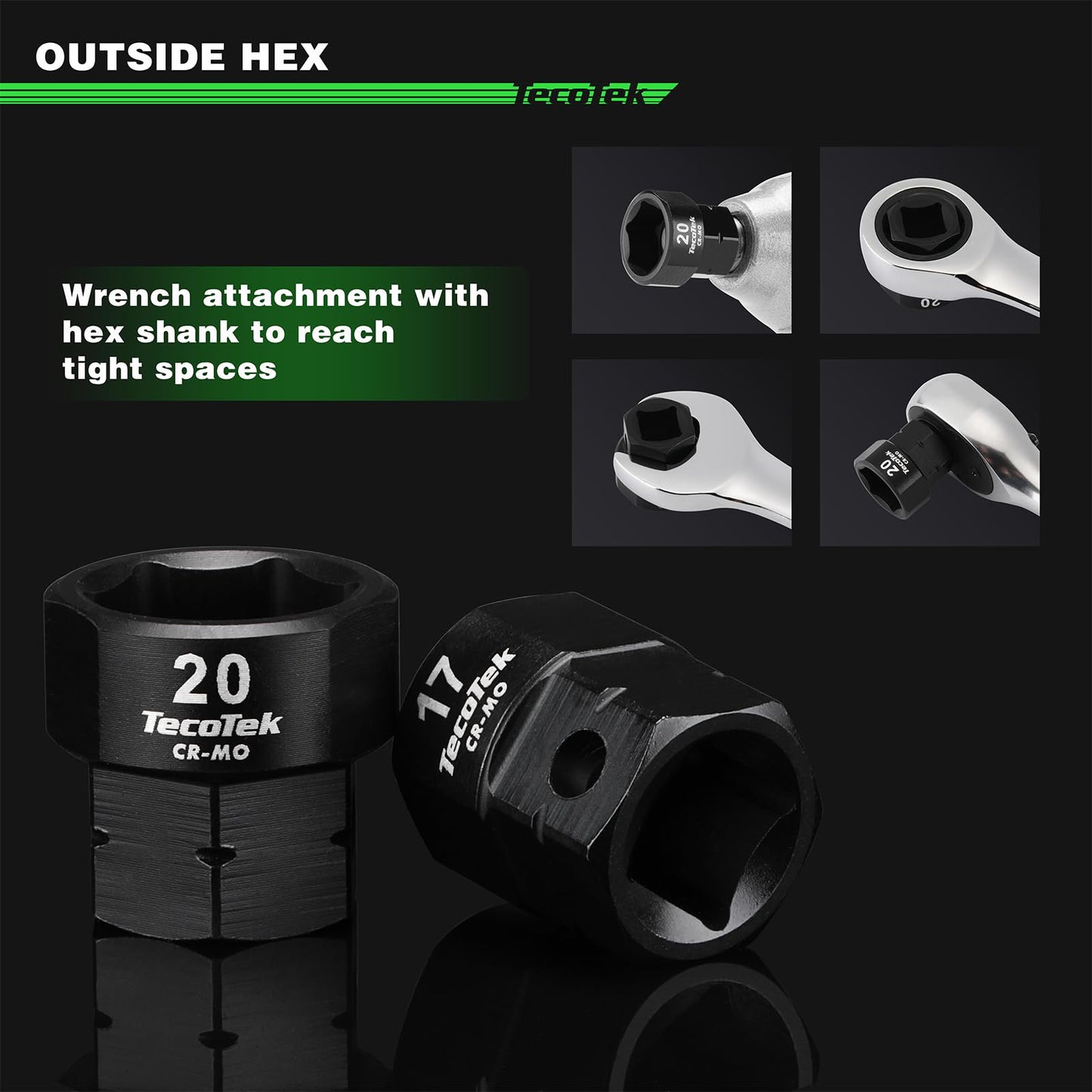 TecoTek 15-Piece 1/2-Inch Drive Metric Low Profile Impact Socket Set, Stubby Socket Set, 10mm-24mm, No Skips Sizes, 6 Point, Cr-Mo, Shorter Socket for Tight Areas