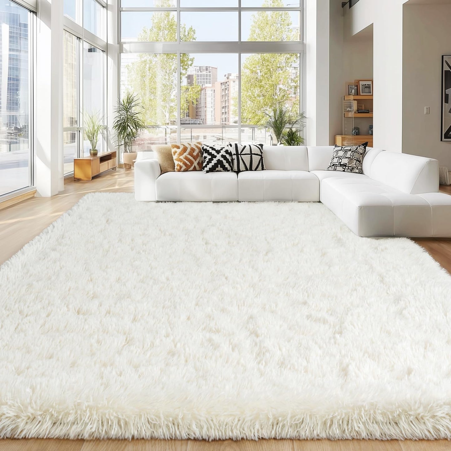 8x10 Area Rugs for Living Room Bedroom, Ultra Soft Fluffy Cream White Large Rug Carpet for Bedroom, Upgrade Non-Slip Fuzzy Shag Plush Rugs for Nursery Boys Girls Kids Room Modern Indoor Home Decor