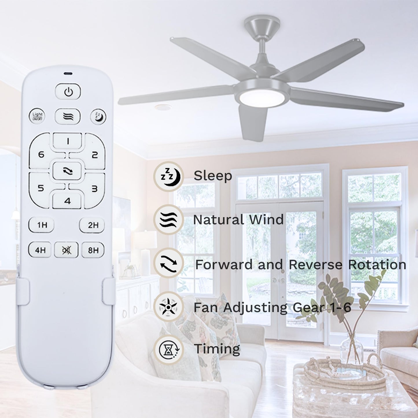 DWVO Ceiling Fan with Light, 54" Ceiling Fan with Remote, Tri-Color Temperature, 5 Blade Ceiling Fans Reversible 6 Speeds w/Quiet DC Motor for Bedroom, Living Room, Dining Room