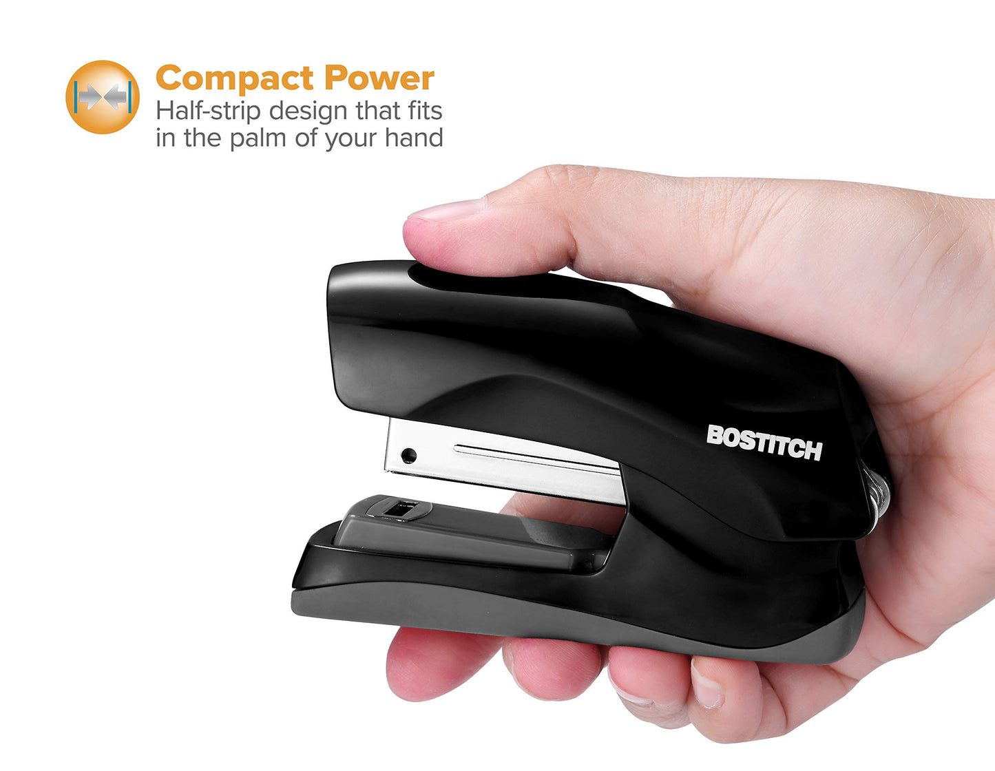 Bostitch Office Heavy Duty Stapler, 40 Sheet Capacity, No Jam, Half Strip, Fits into the Palm of Your Hand, For Classroom, Office or Desk, Black, 3-Pack