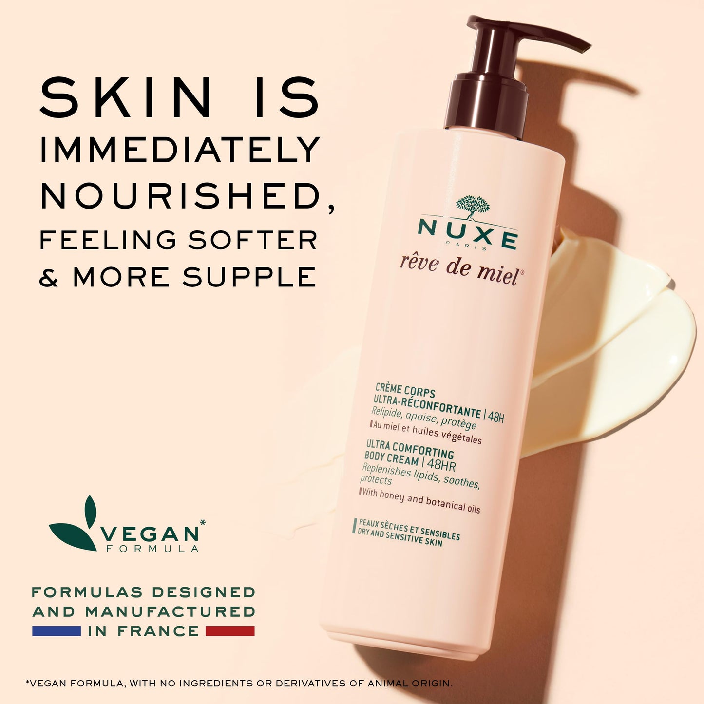 Nuxe Ultra-Comforting Body Cream, Rêve de Miel - Body Moisturizer with Shea Butter for Dry, Sensitive Skin, 13.4 Fl Oz