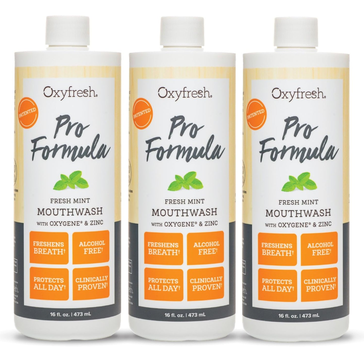 Oxyfresh Pro Formula Fresh Mint Mouthwash – Patented Zinc Mouthrinse for Fresh Breath & Soothing Gums – Dye Free, Fluoride Free, Alcohol Free Mouthwash – 3 Bottles, 16 oz. ea.