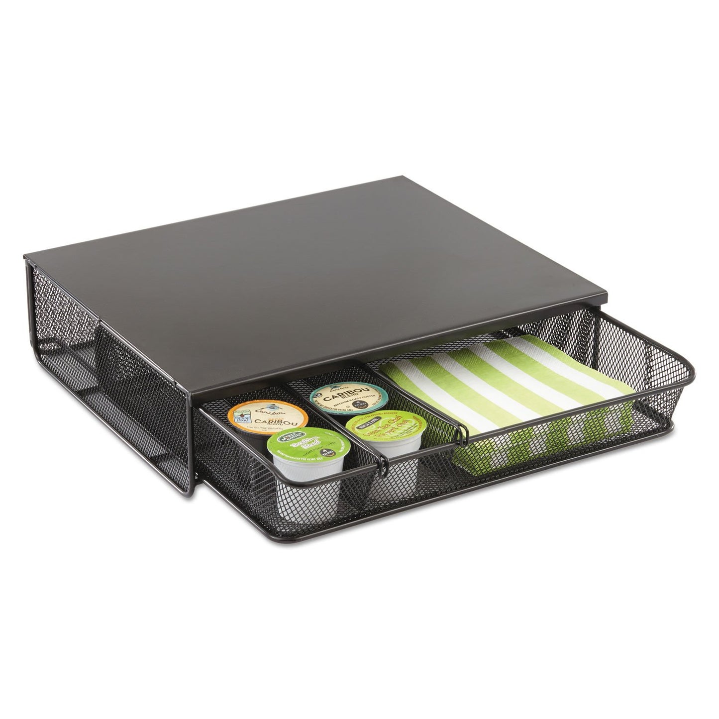 Safco Coffee and Sugar Organizer 3274BL Hospitality Tray, Home, Office, & Hotel, 1 Drawer, Black, 12"W x 11"D x 3 ¼"H