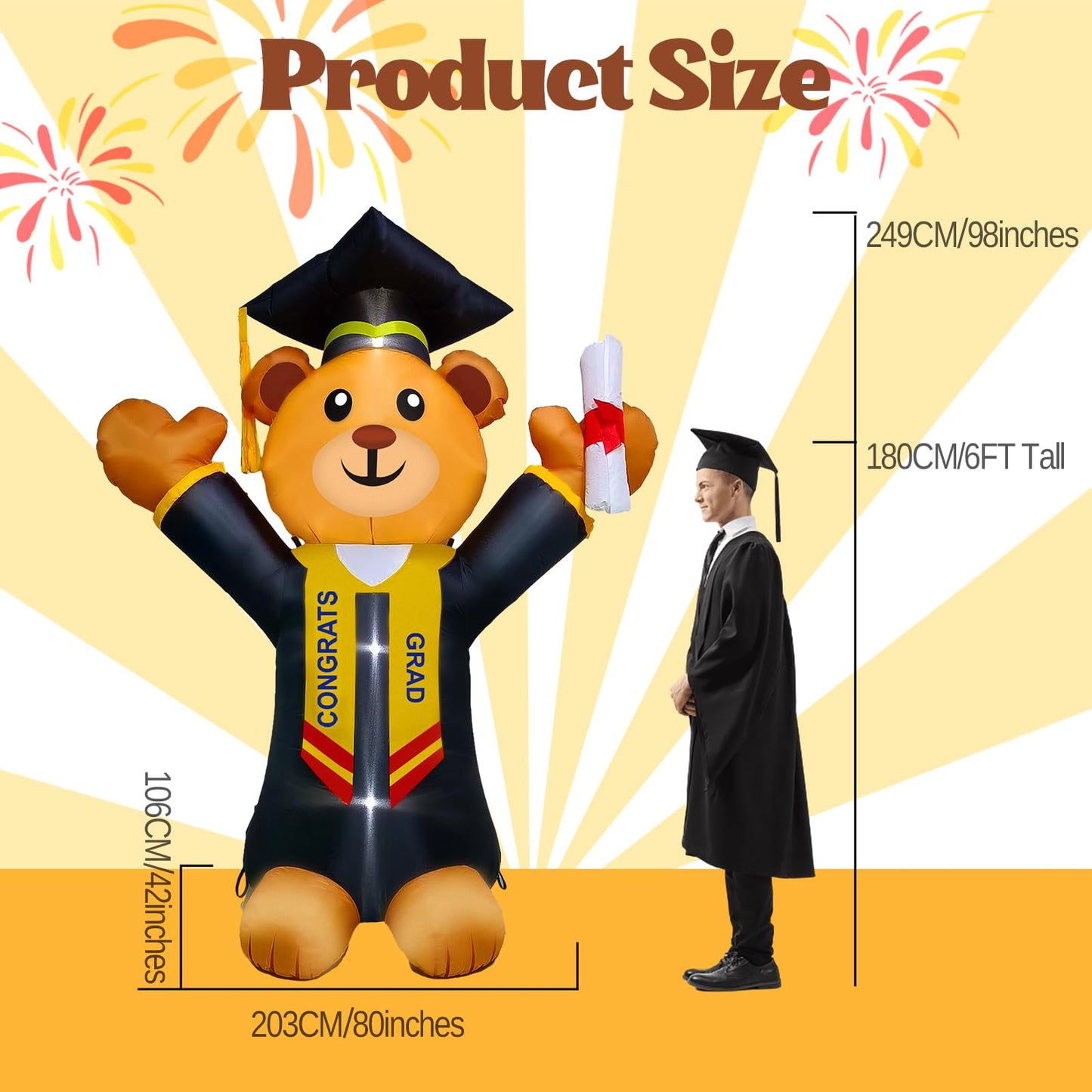inslife 8FT Tall Graduation Blow Up Inflatable Teddy Bear Graduation Decorations, Graduation Inflatable Bear Built-in 4 Bright LED Lights for Graduation Inflatables Outdoor Decorations