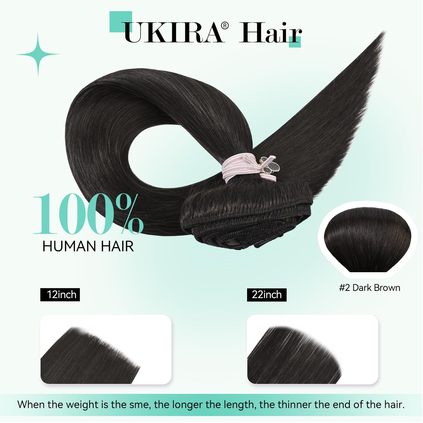 Ukira Dark Brown Clip in Hair Extensions Real Human Hair, 16 Inch 120g 7pcs #2 Brown Human Hair Clip in Extensions, Remy Human Hair Extensions Clip ins for Women, Soft Natural Straight