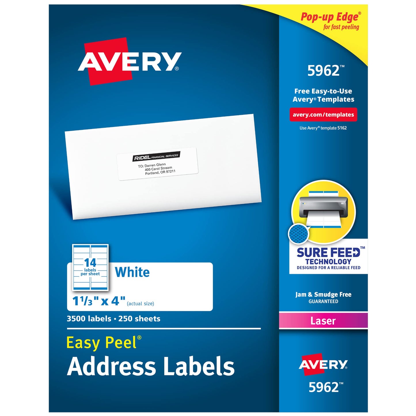 Avery Easy Peel Printable Address Labels with Sure Feed, 1" x 4", White, 3,500 Blank Mailing Labels (05962)