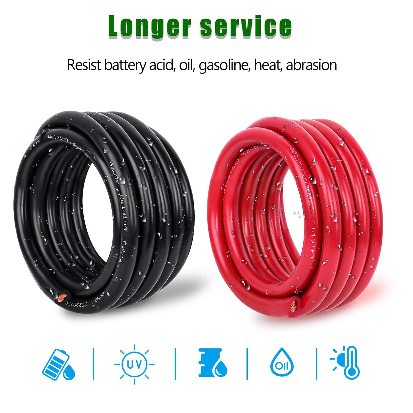 Kimbluth 2 Gauge Battery Cable Copper Wire, 10FT Red+10FT Black 2 AWG Welding Cable Standard USA OFC Wire for Automotive, Battery, Solar, Marine and Generator