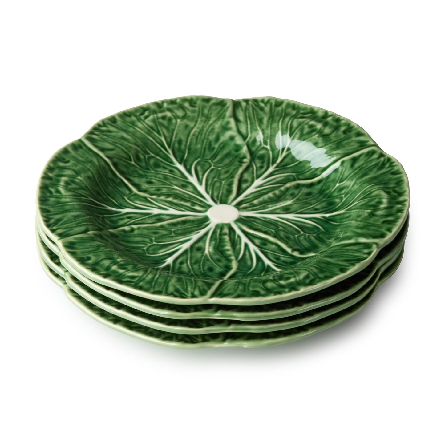Le Jardin Green Cabbage Plates 3D SALAD/DESSERT PLATES, SET OF FOUR - 9" Sculpted Green Stoneware Leaf Plates – Seasonal Spring & Summer Tableware for Fresh, Nature-Inspired Dining