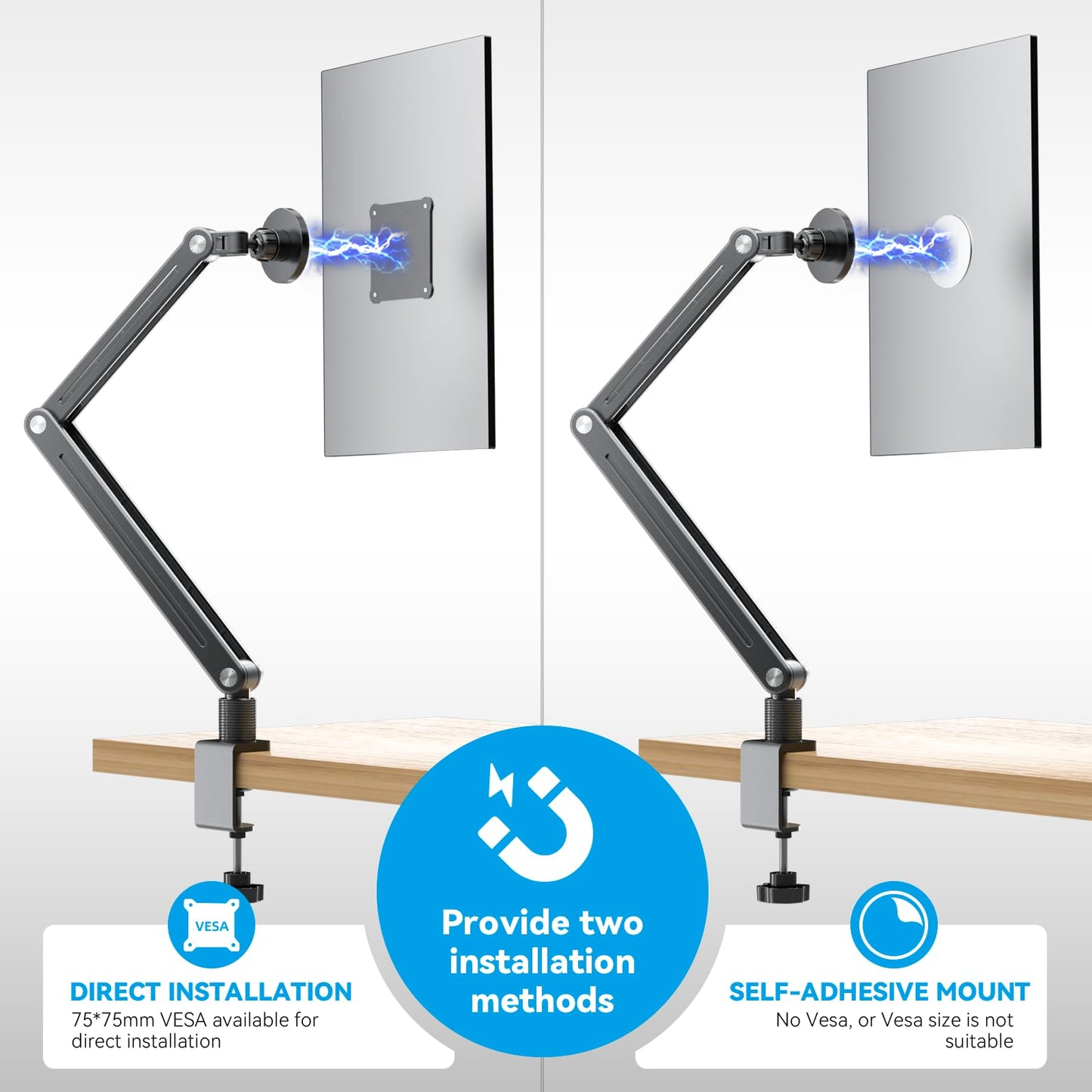 Strong Magnetic Portable Monitor Desk Clamp - 75mm VESA Mount 4.7" 15.6" 16" 17.3" 18.5 inch 360° Rotate Base Tablet Holder Arm JK07B1