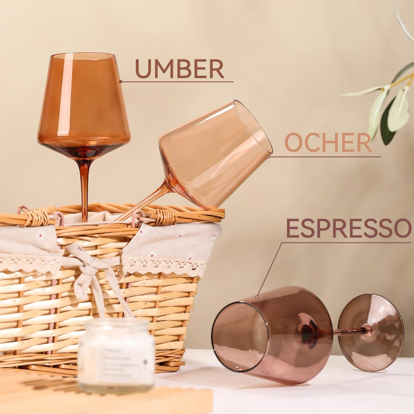 Cyrelwing Brown Wine Glasses Set of 6-18oz【Hand Blown】 Crystal Amber Stemmed Venus Wine Glasses-Brown Wine Glass set for Fall Autumn Winter Wine Dinner