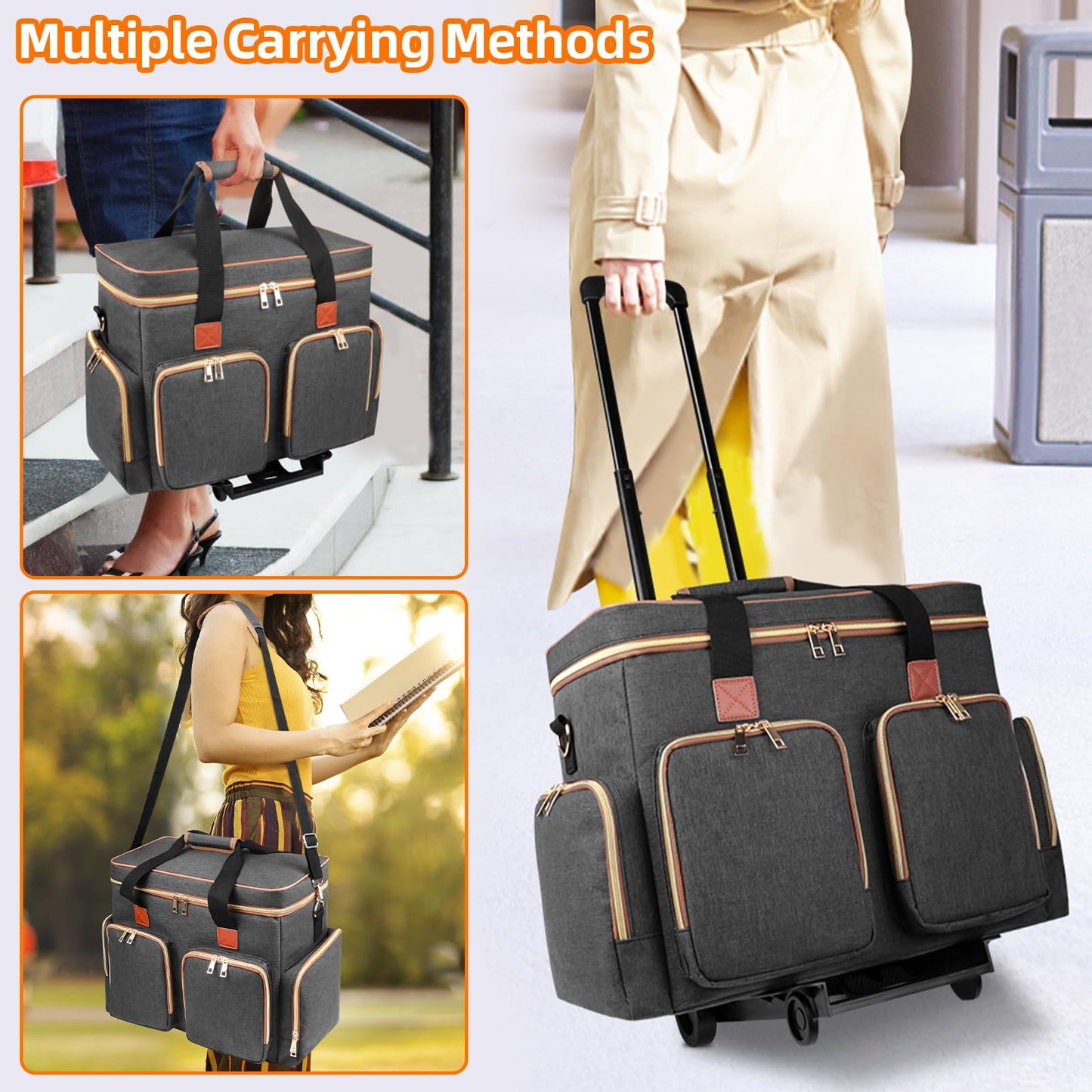 Sambois Rolling Teacher Tote Bag with Detachable Trolley, Wheeled Teacher Bag with Padded Laptop Compartment for up to 15.6 Inch, Multifunctional Rolling Briefcase for Teaching& Office (Elegant Gray)