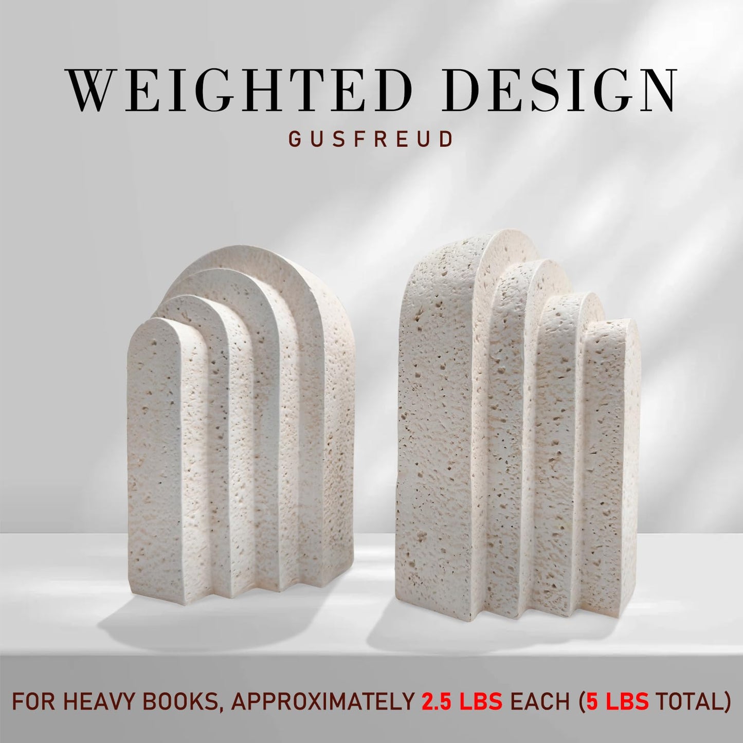 Heavy Duty Book Ends for Shelves, Decorative Book Stopper for Shelves, Resin Decor Bookends for Heavy Books, Modern Home Decor Aesthetic Bookend Aesthetically Pleasing Layered Arch Design, Set of 2