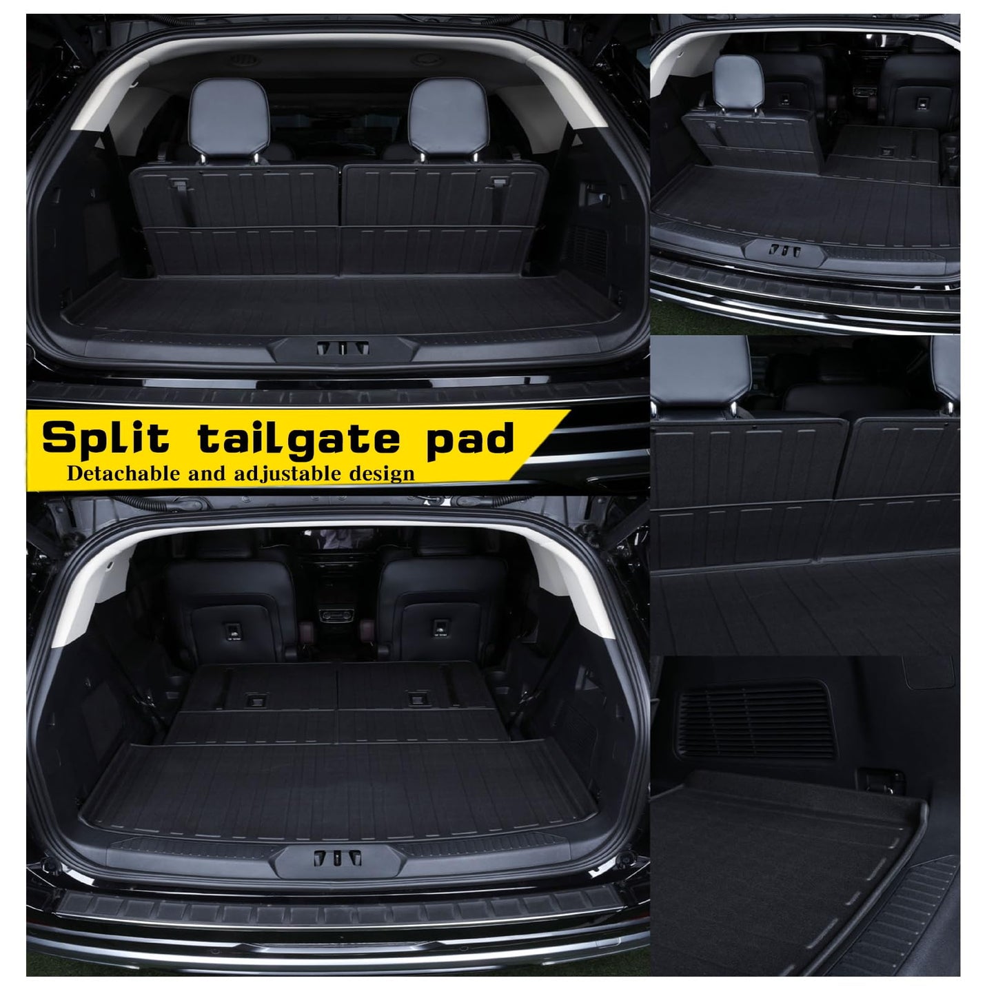 Actkill Cargo Mat & Backrest Mats Compatible with Volkswagen VW Tiguan 2018-2024 7 Seats(Not fit 5 Seats) - Black TPE All Weather Waterproof Rear Cargo Liner Rear Trunk Liner Back Seat Cover Protector