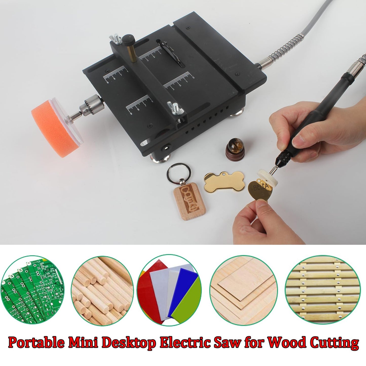 Mini table Saw, 7 Speed Adjustable Power Supply,Multi-Functional mini Table Saw for Crafts, Speed & Angle Adjustable, DIY Machine for Wood,Acrylic,Plastic,PCB cutting