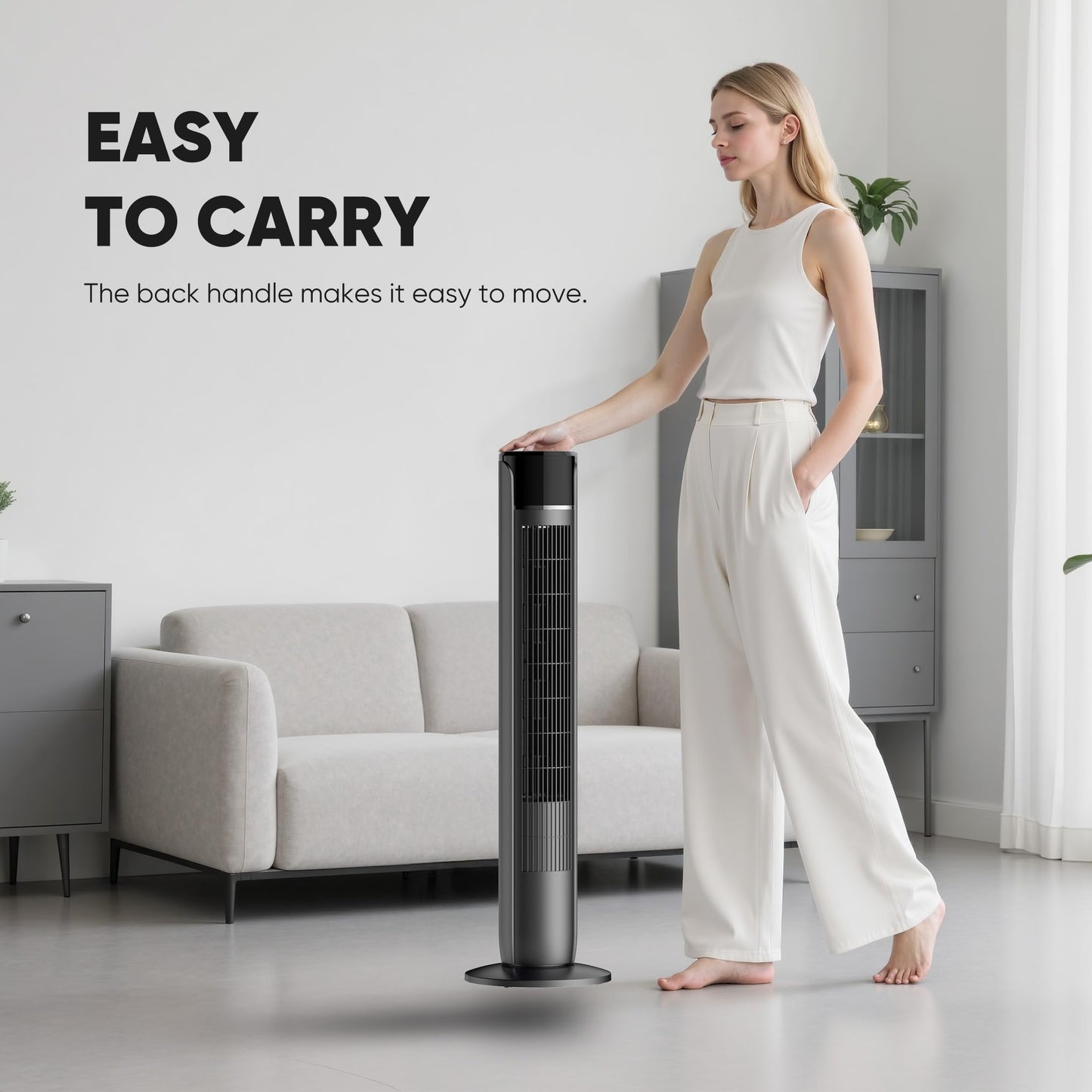 NEWBULIG Tower Fan for Bedroom, Oscillating Standing Bladeless Fan with Remote, 5 Speeds & 4Modes, 28db Quiet for Sleep, 25ft/s High Velocity, 12H Timer, Office, Home, Dorm