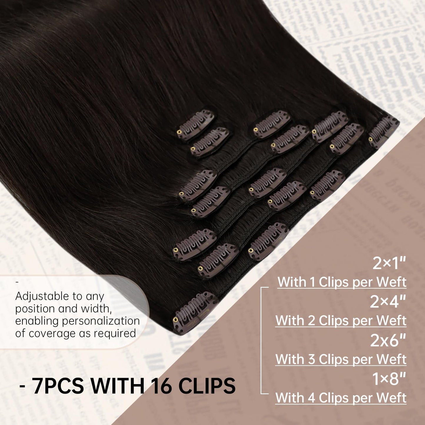 Sunny Hair Clip in Hair Extensions Straight Human Hair Clip in Extensions Remy Clip in Hair Extensions Real Human Hair Extensions Clip ins Dark Brown Hair Extensions 22inch