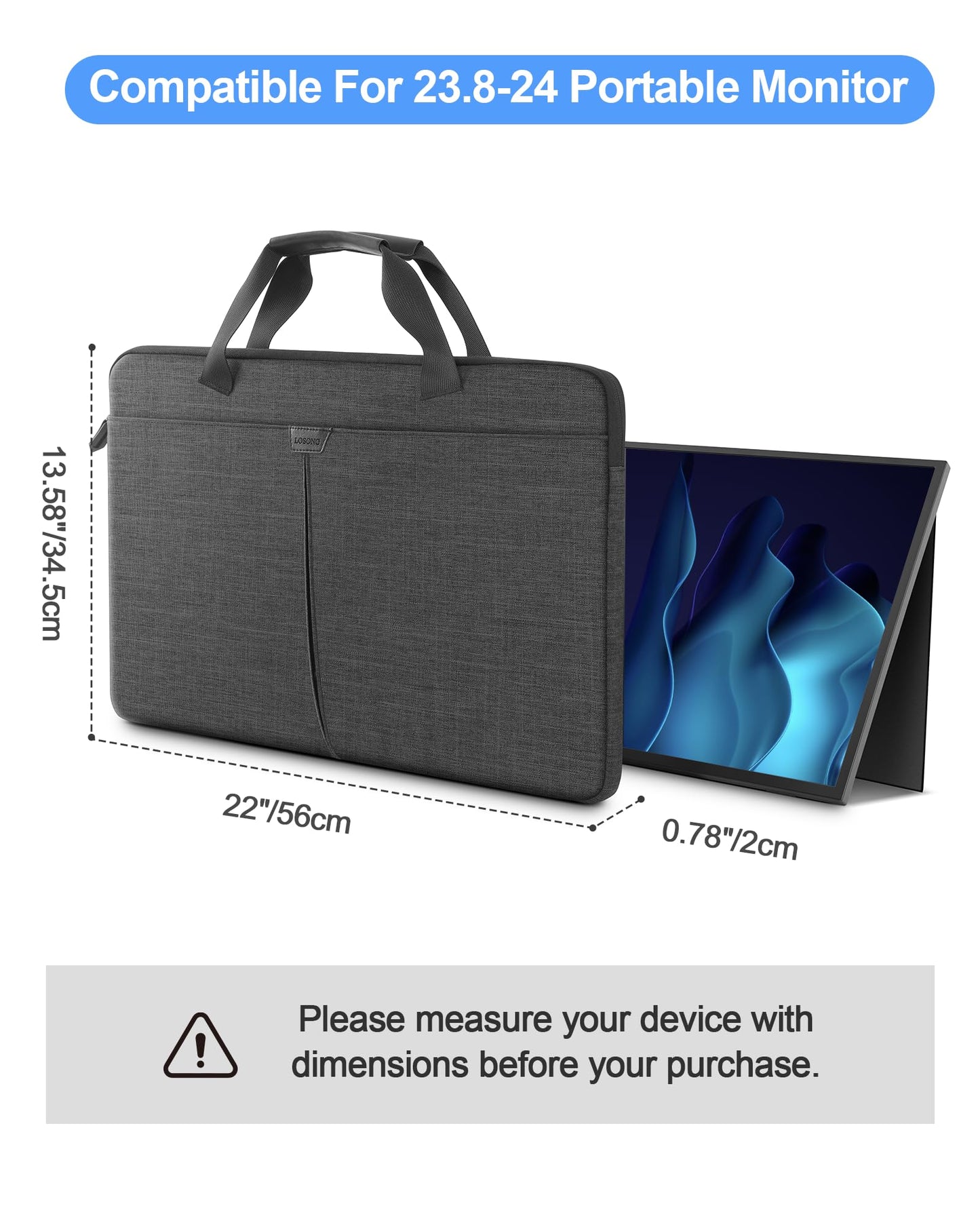 24 Inch Portable Monitor Case, 23.8-24 inch Laptop Protective Carrying Cover with PU Handle, Large Accessory Pocket and Water Resistant for Travel Monitor Bag Display Screen Sleeve, Black