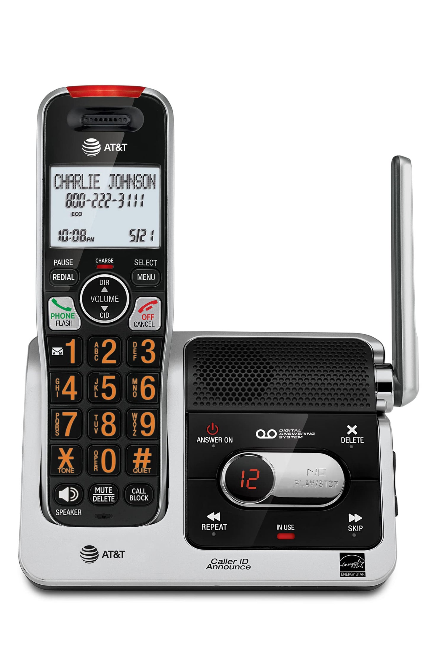 AT&T BL102 DECT 6.0 Cordless Phone for Home with Answering Machine, Call Blocking, Caller ID Announcer, Audio Assist, Intercom, and Unsurpassed Range, Silver/Black