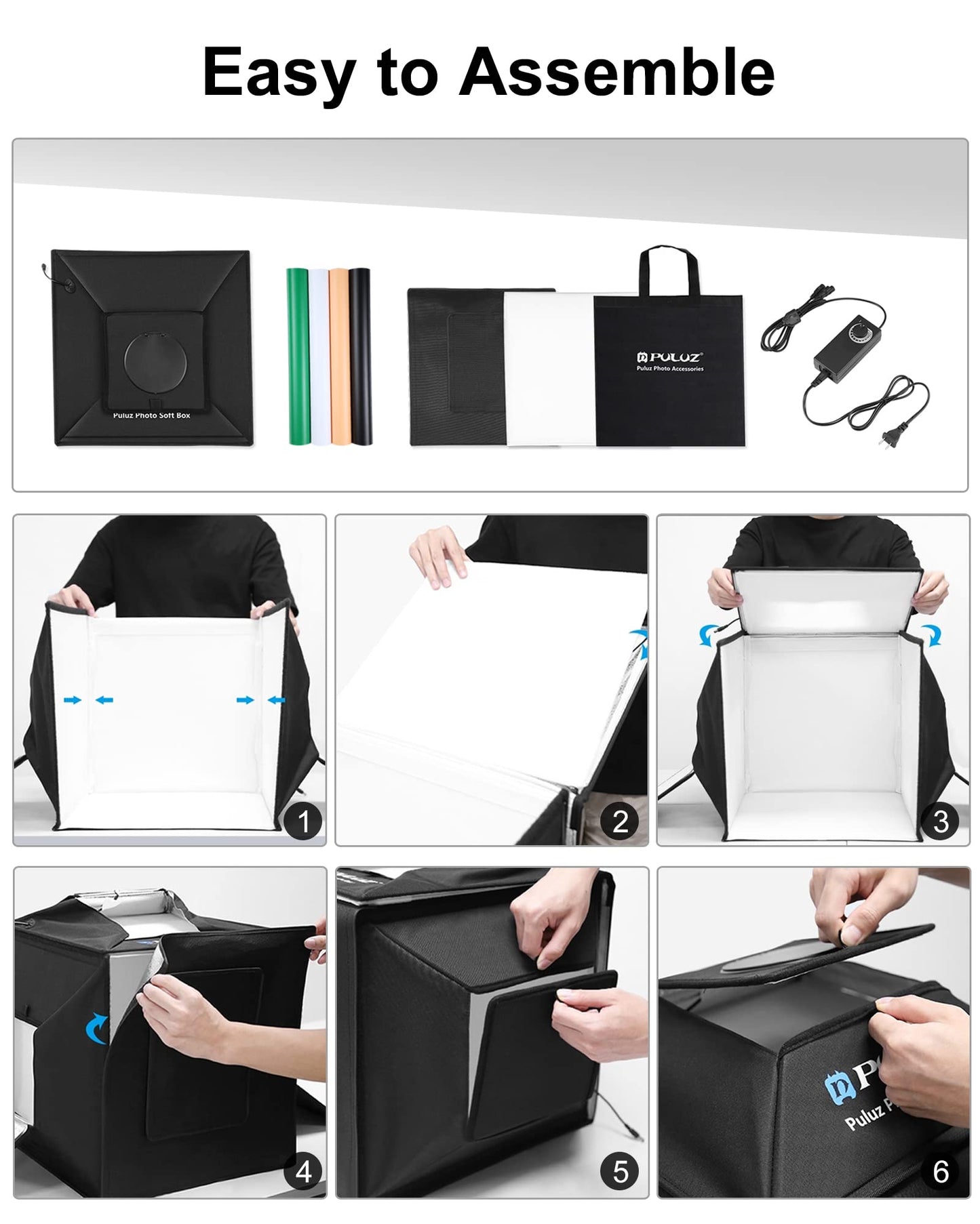 PULUZ Upgrade Light Box & Soft Box, 16"x16" Professional Shooting Tent with 480 LED Lights Photo Studio Light Box Photography with 4 Color PVC Backdrops for Jewelry and Product Photography