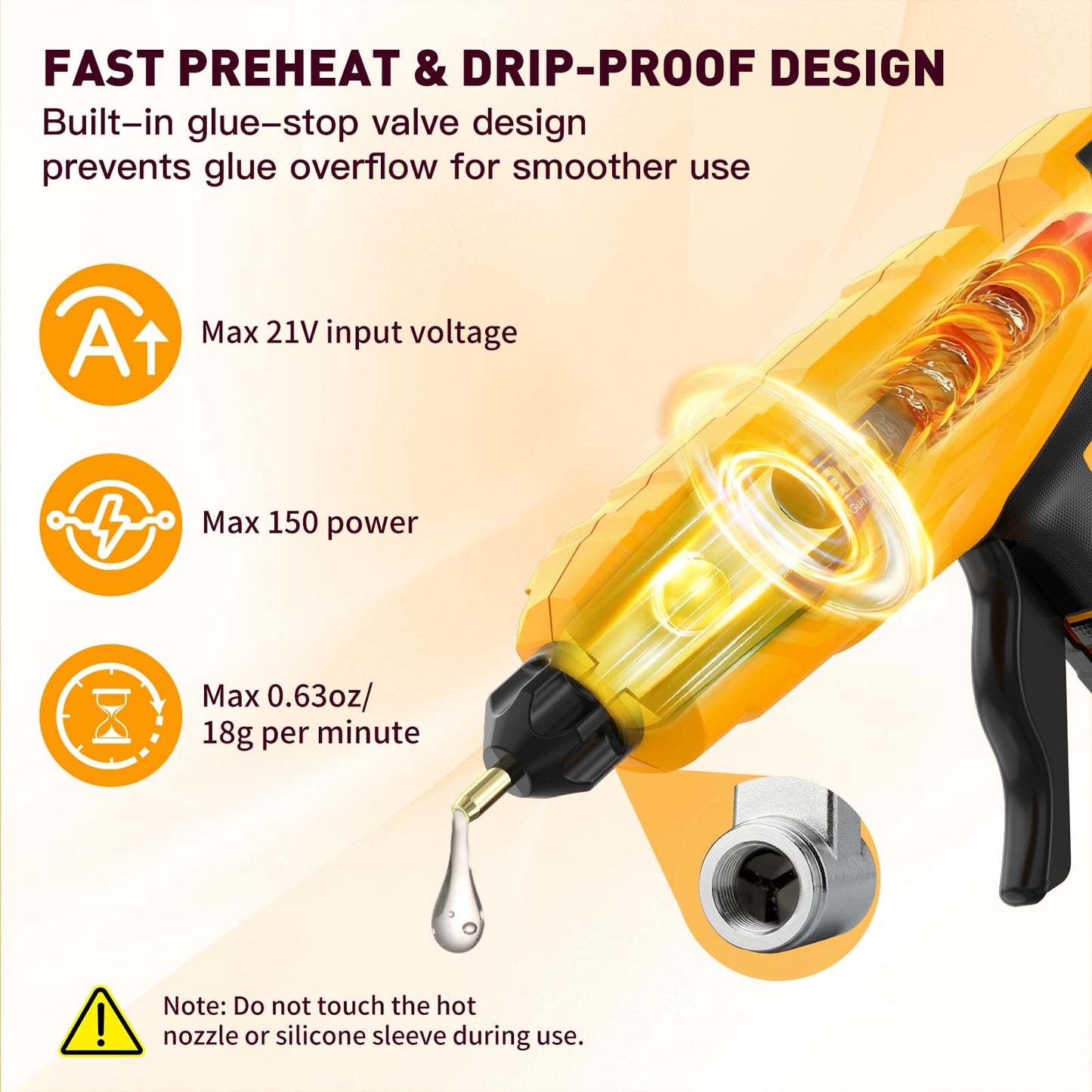 GoYwato 150W Cordless Glue Gun - 21V Drip-Free Fast Heating Hot Glue Gun Set with Active Temp Adjust Control & LED Display & 2.0Ah Battery & Charger & 20 Pcs Glue Sticks for Crafts & DIY Handmade