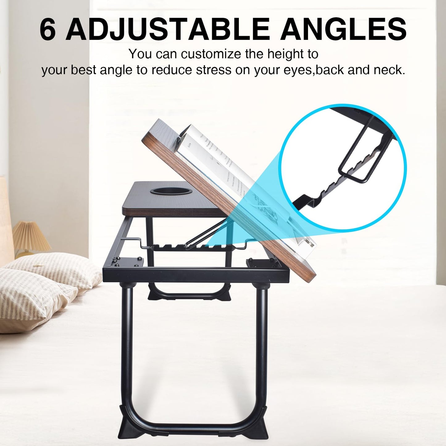 28.6" Foldable & Adjustable Laptop Bed Tray Table - Extra Large Portable Lap Desk with Phone Holder & Cup Holder, Lightweight & Sturdy for Working, Eating, Reading, Writing in Bed, Couch, Floor