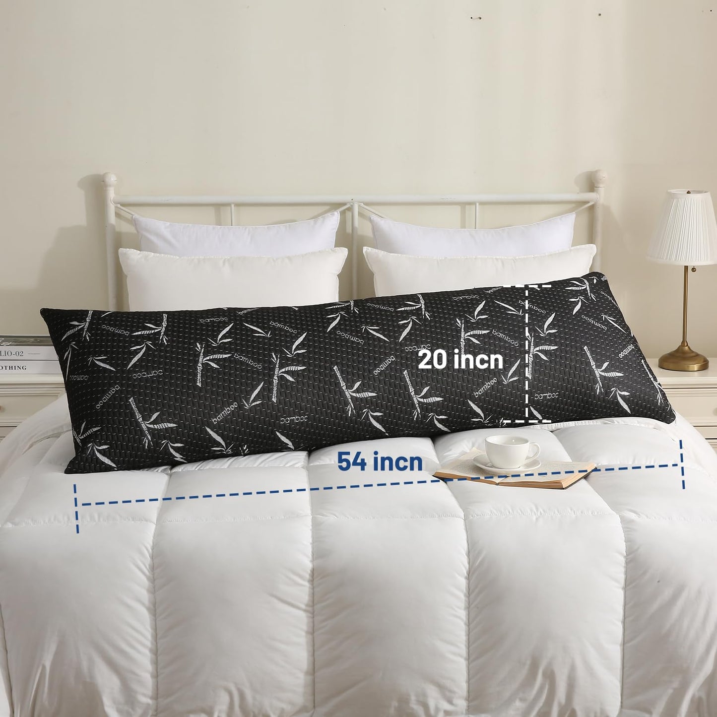 Primesoft Full Body Pillow with Removable Pillowcase for Adults,（Memory Foam Filling）（Long Pillow for Side Sleepers） （Fluffy and Firm）（Adjustable Filling）（20×54 Inch，Black）