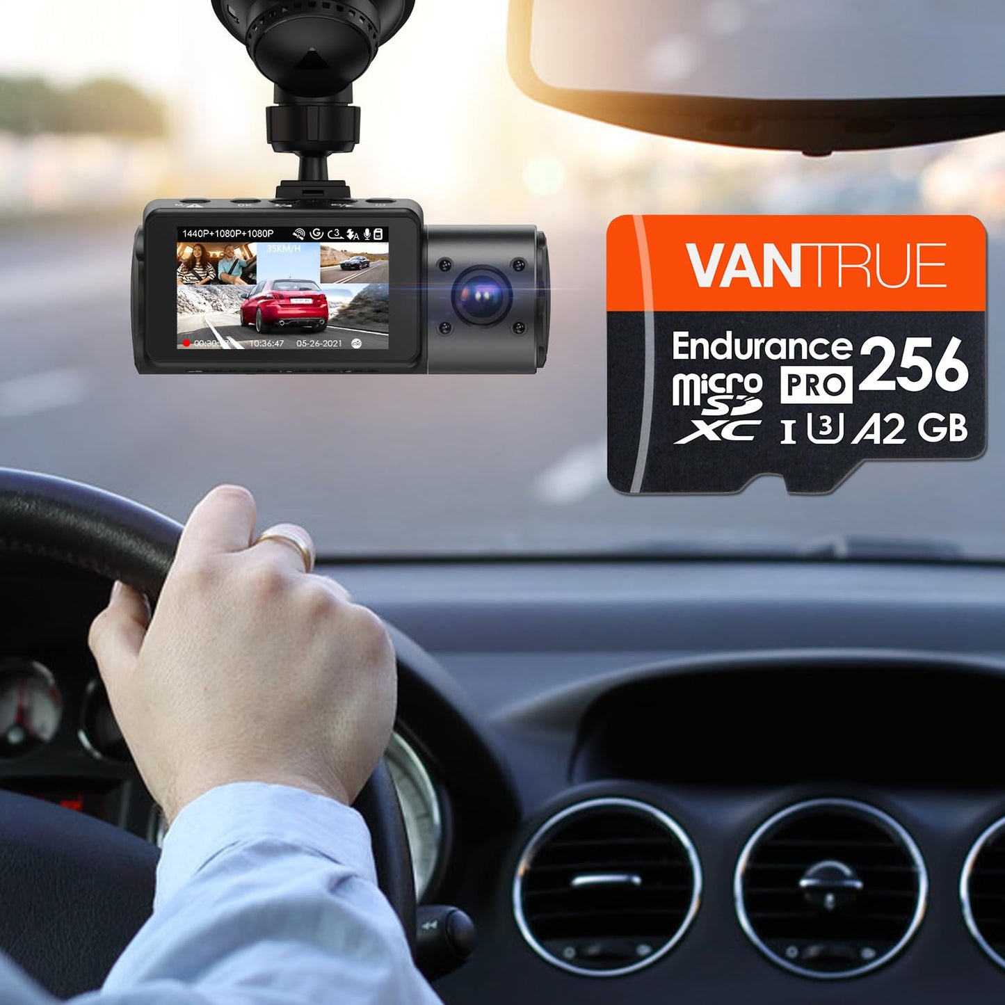 Vantrue 256GB microSDXC UHS-I U3 4K UHD Video High Speed Transfer Monitoring SD Card with Adapter for Dash Cams, Body Cams, Action Camera, Surveillance & Security Cams