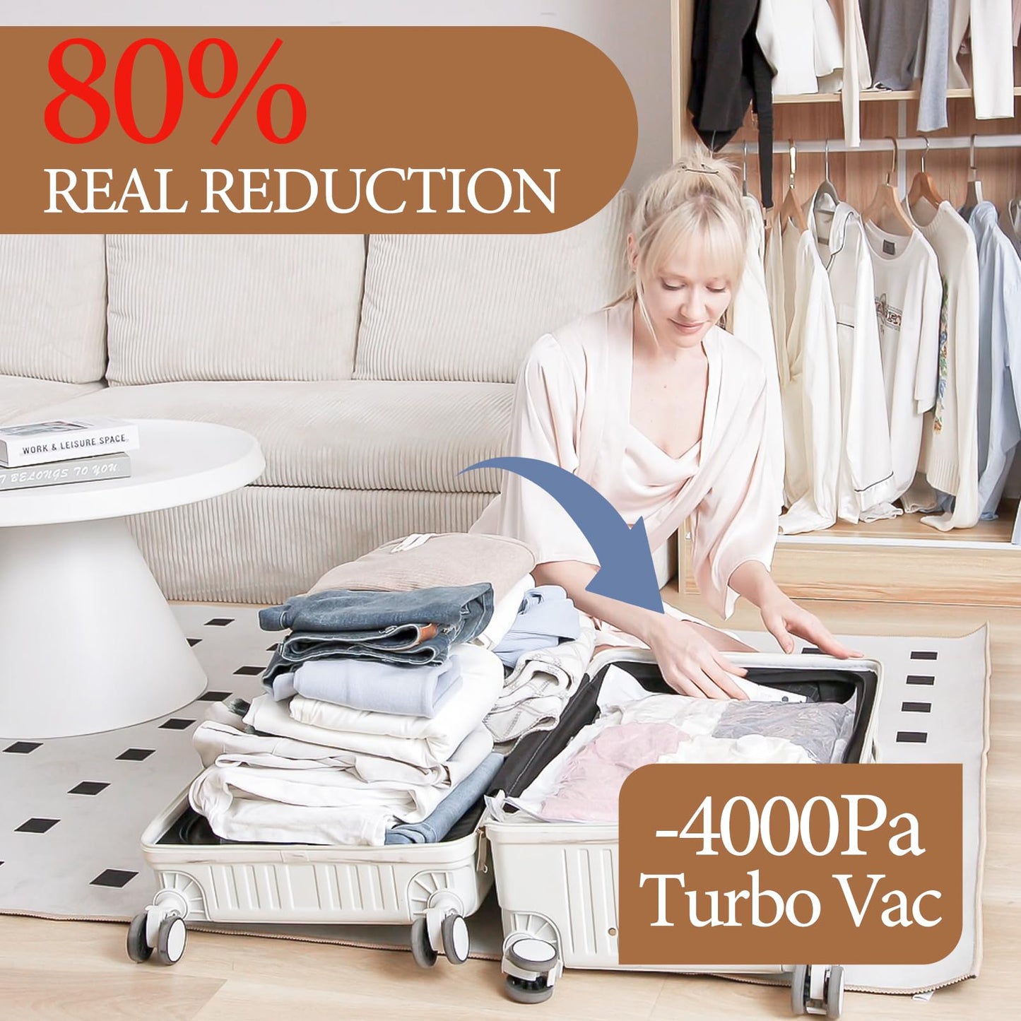 Vacbird Vacuum Seal Bags for Clothing, 20 Pack Vacuum Storage Bags with Rechargeable Cordless Air Pump(5J+5L+5M+5S), Space Saver Bags for Clothes Blanket Duvets Pillows Comforters Travel
